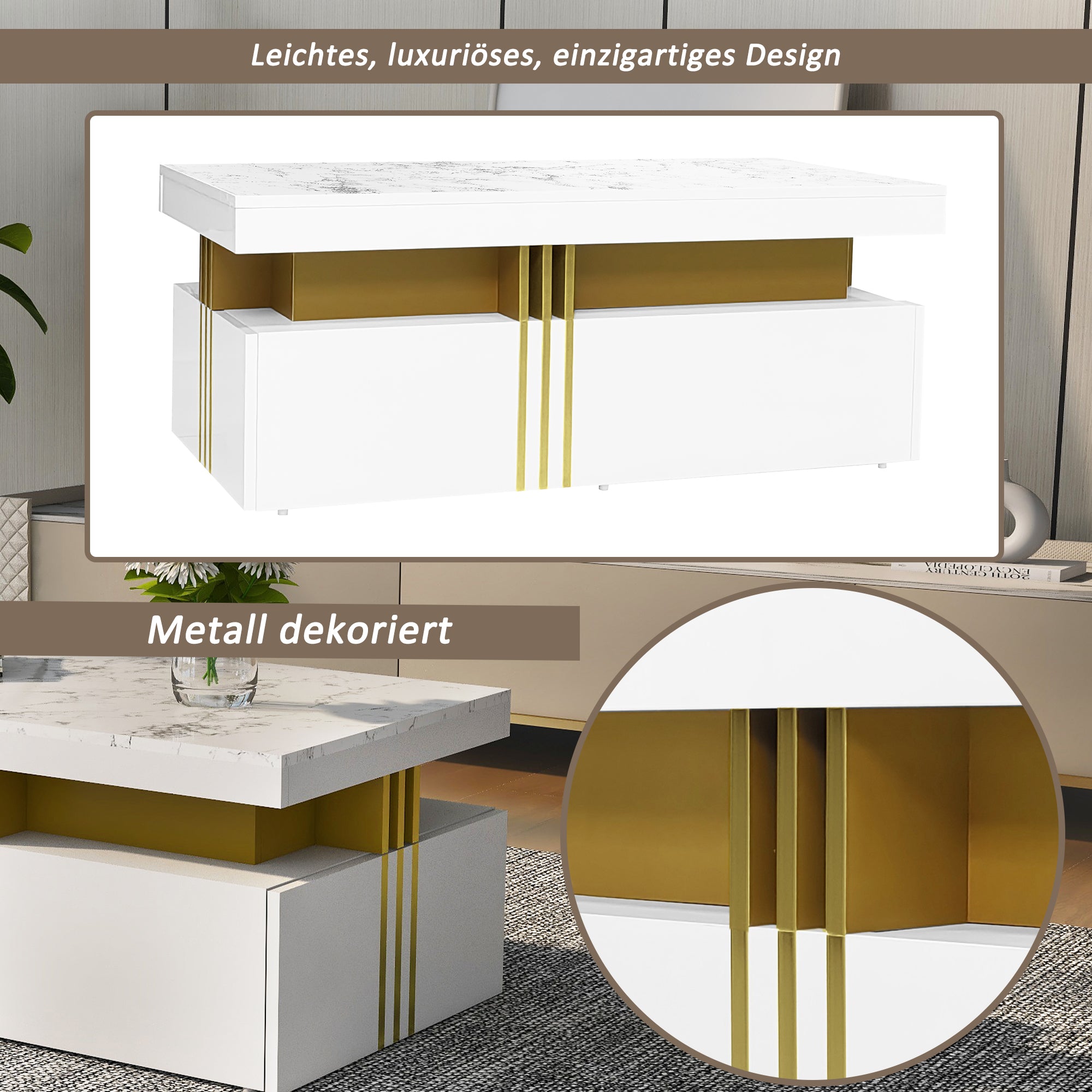 Logidon TV wandkastenset wit goud strepen multifunctioneel
