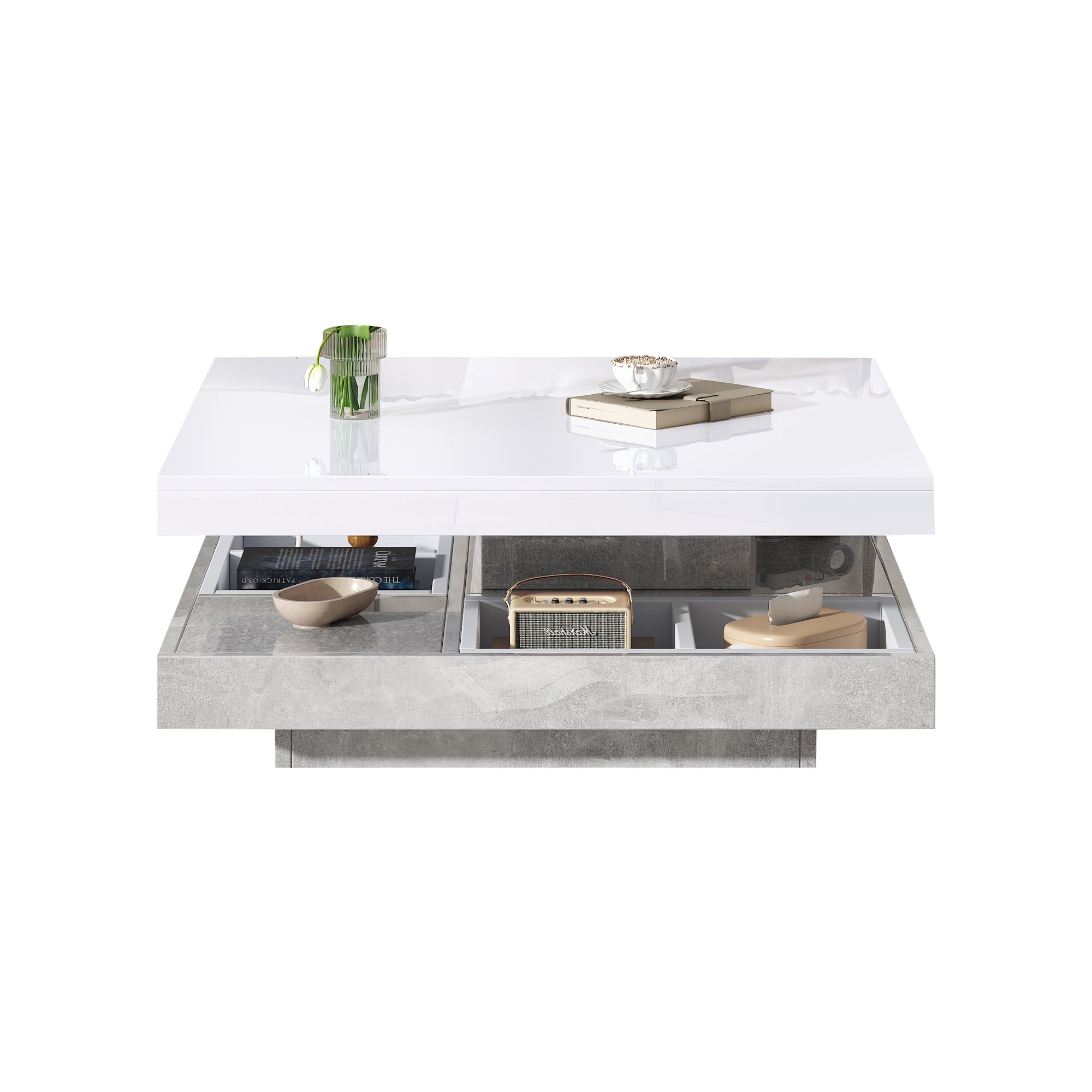 Logidon 360 graden draaibare salontafel 70x70x36 cm wit hoogglans