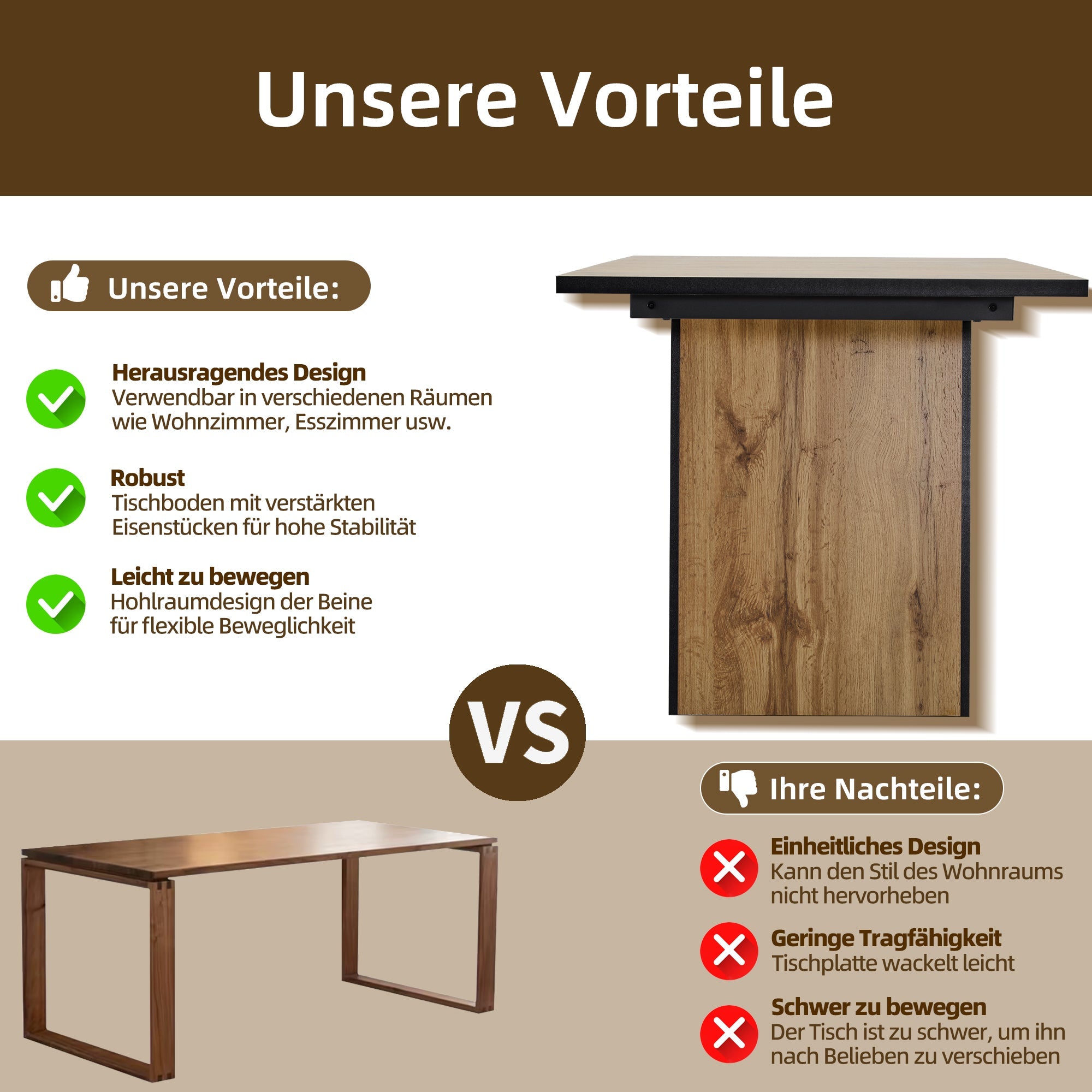 Logidon Modern dining table bistro table 138x80x75 cm MDF light brown