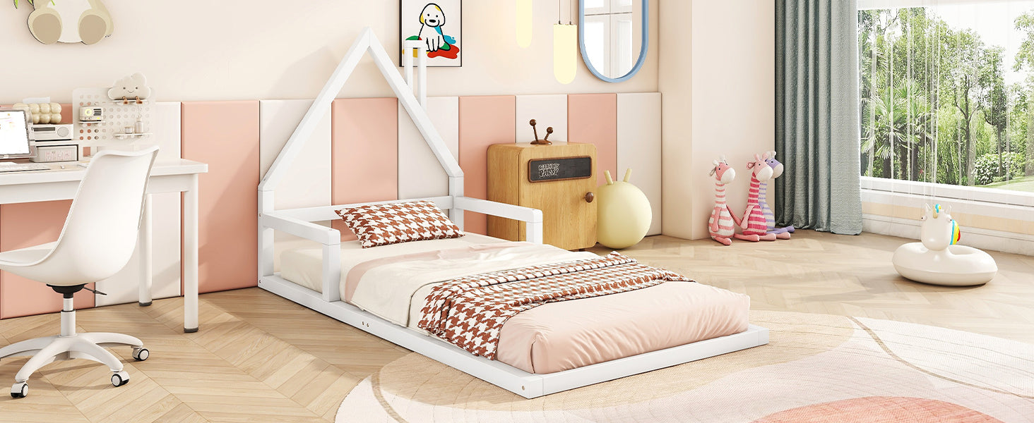 Logidon kinderbed 90x200 cm huisvorm plat bed massief grenen wit