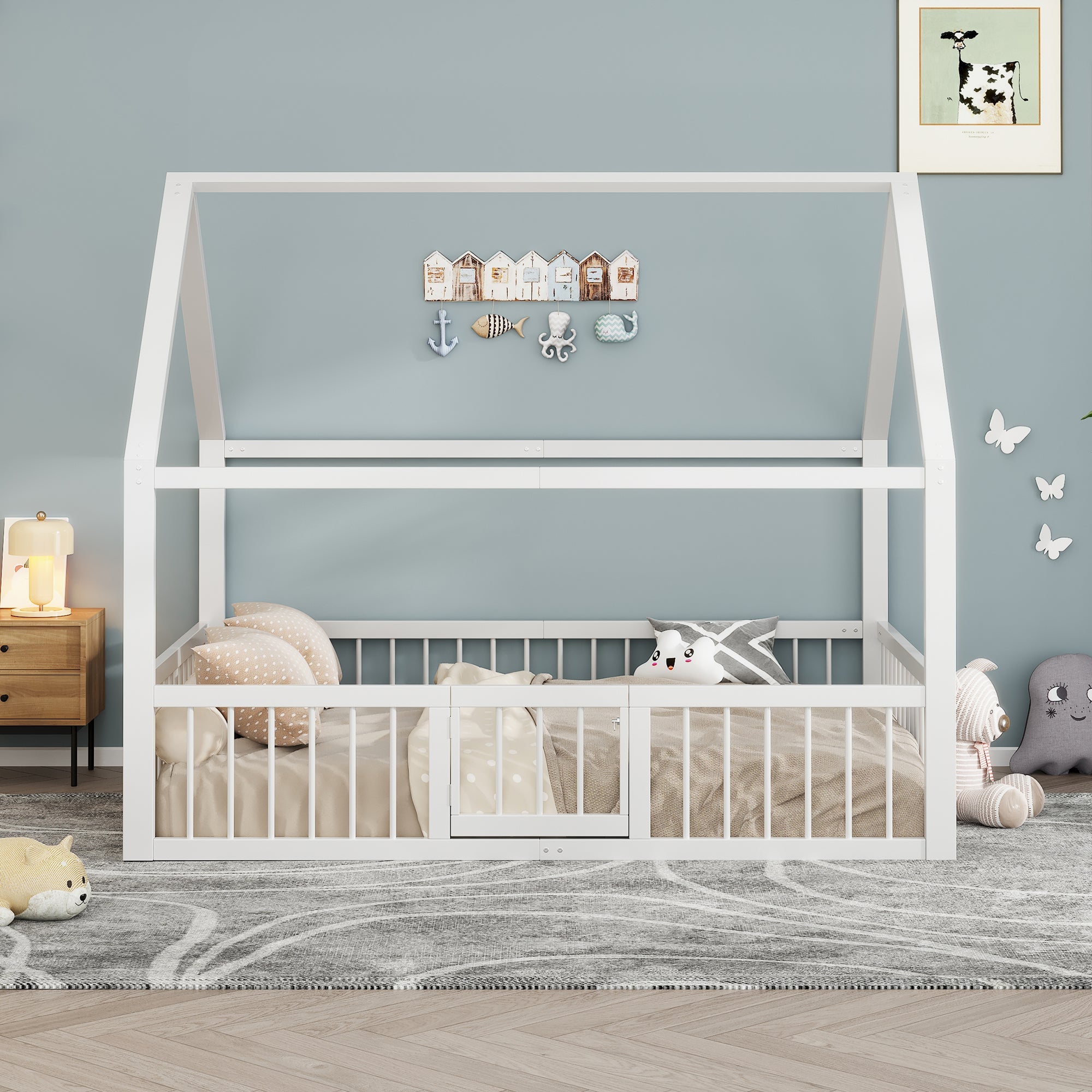 Logidon metalen bed 140x200 wit plat bed met dakframe