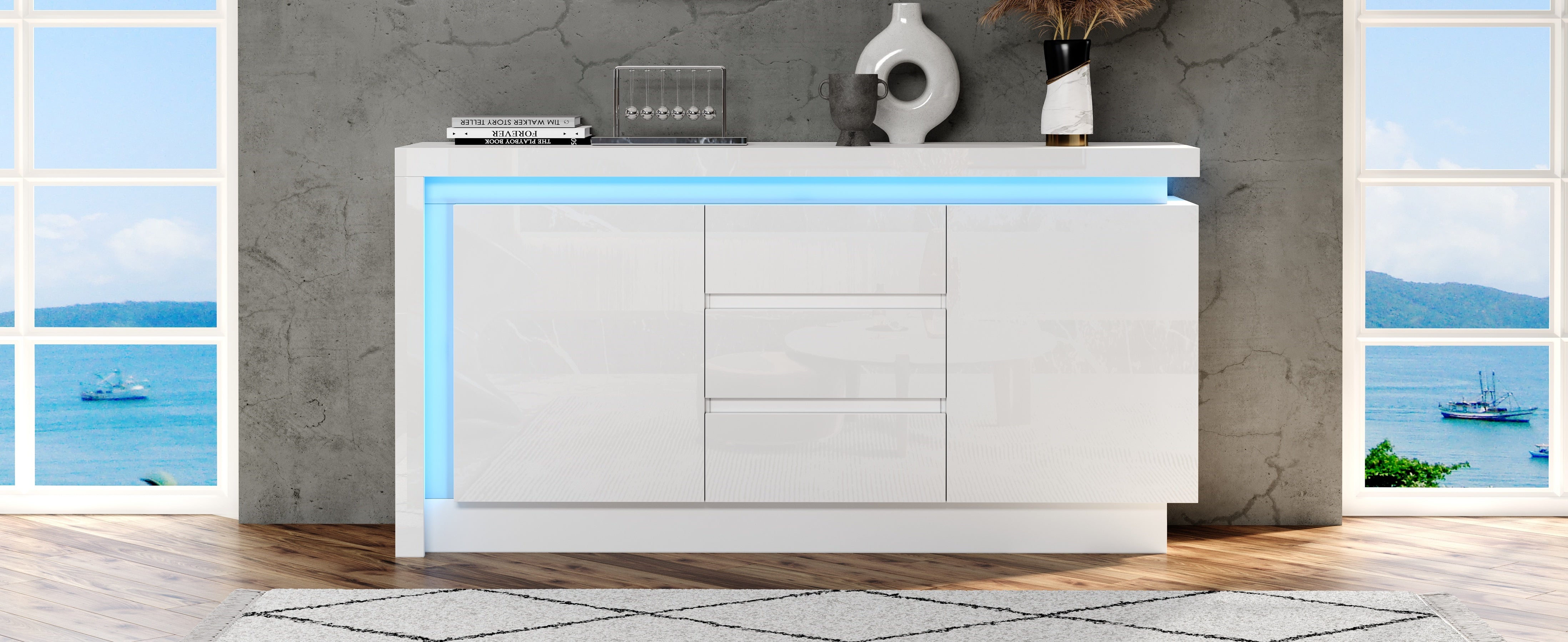 Logidon sideboard 140x35x72 cm white high gloss with LED