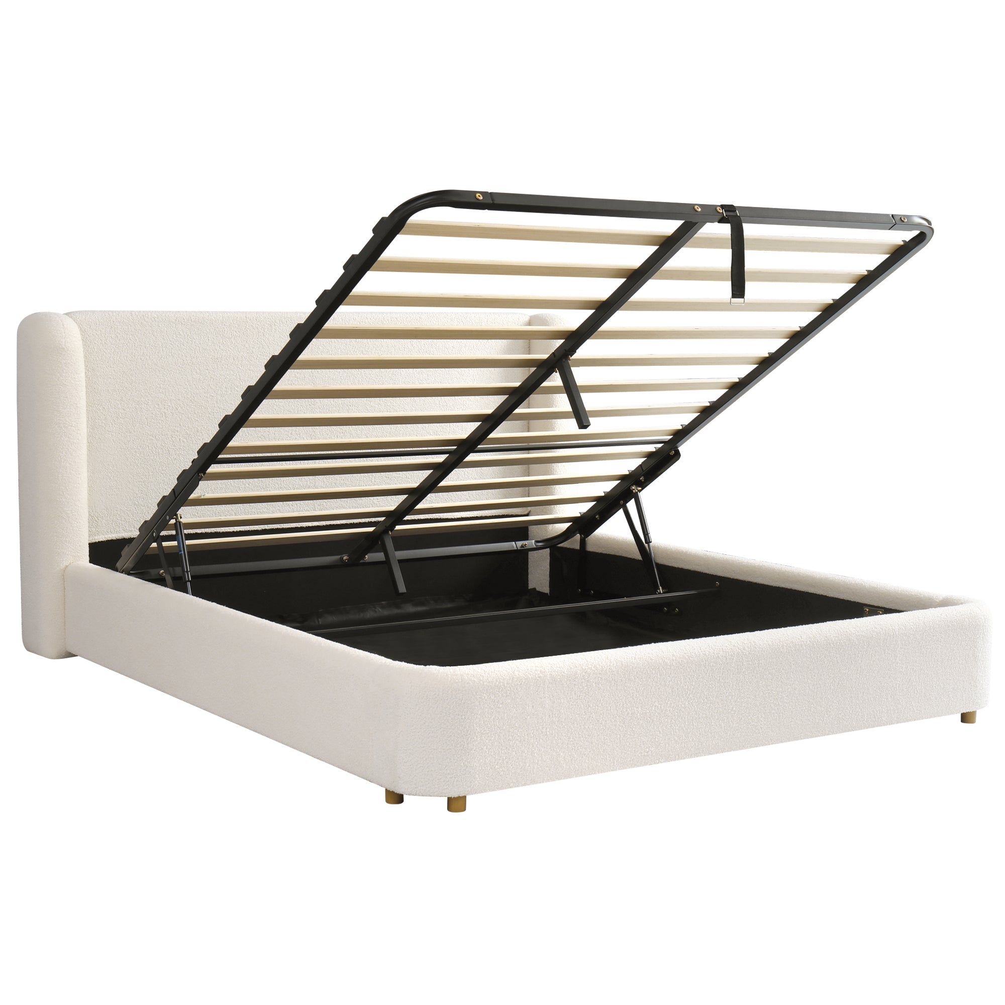 Logidon gestoffeerd bed tweepersoonsbed 160x200 beige bouclé met opbergruimte