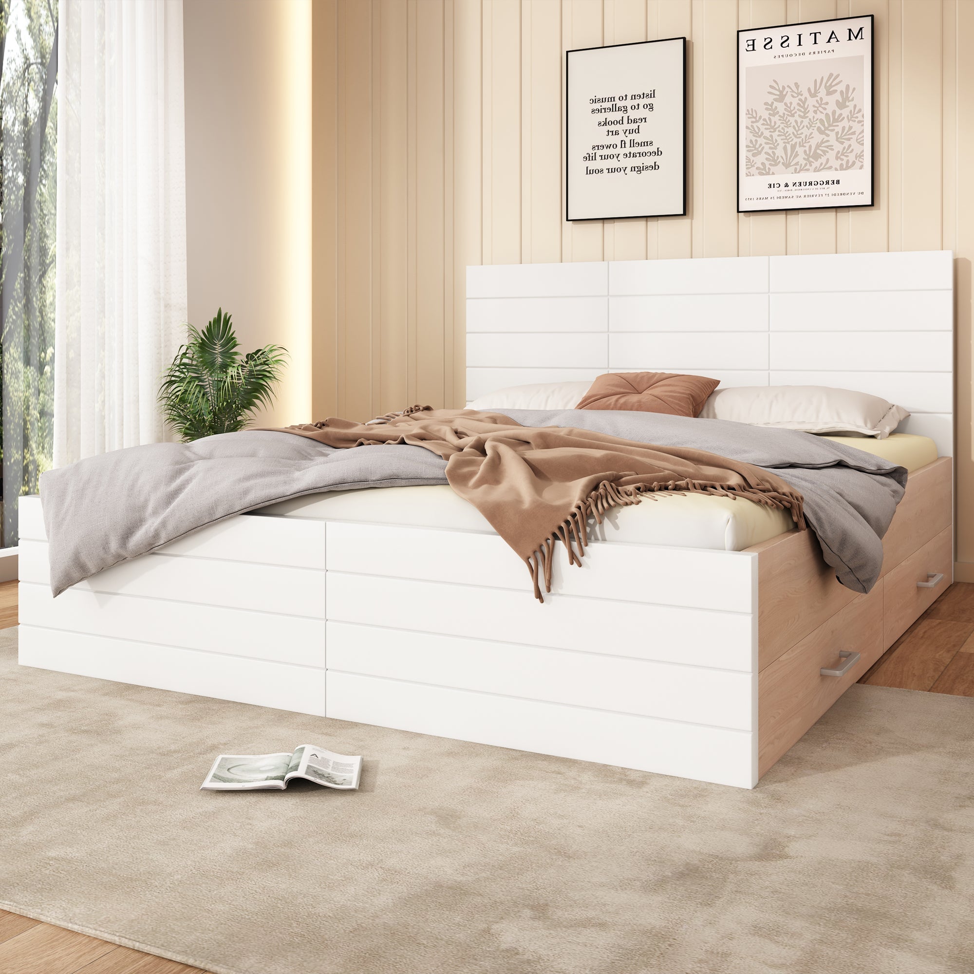 Logidon tweepersoonsbed 160x200 cm wit eiken met lattenbodem en 2 lades