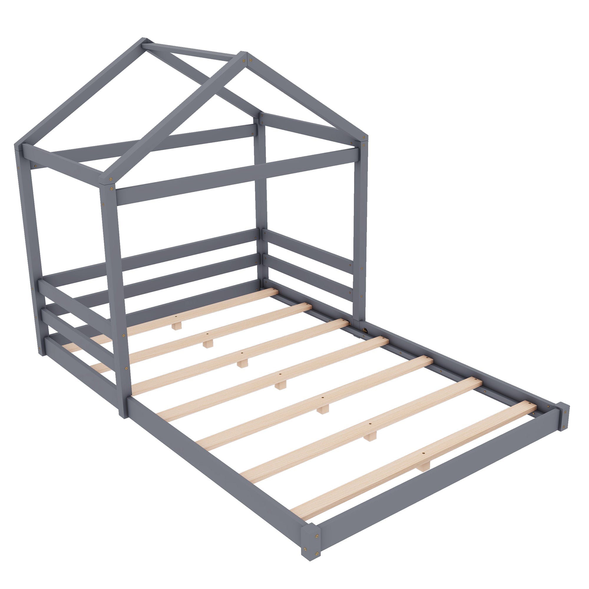 Logidon huisbed 140x200 grijs gemaakt van grenenhout met lattenbodem