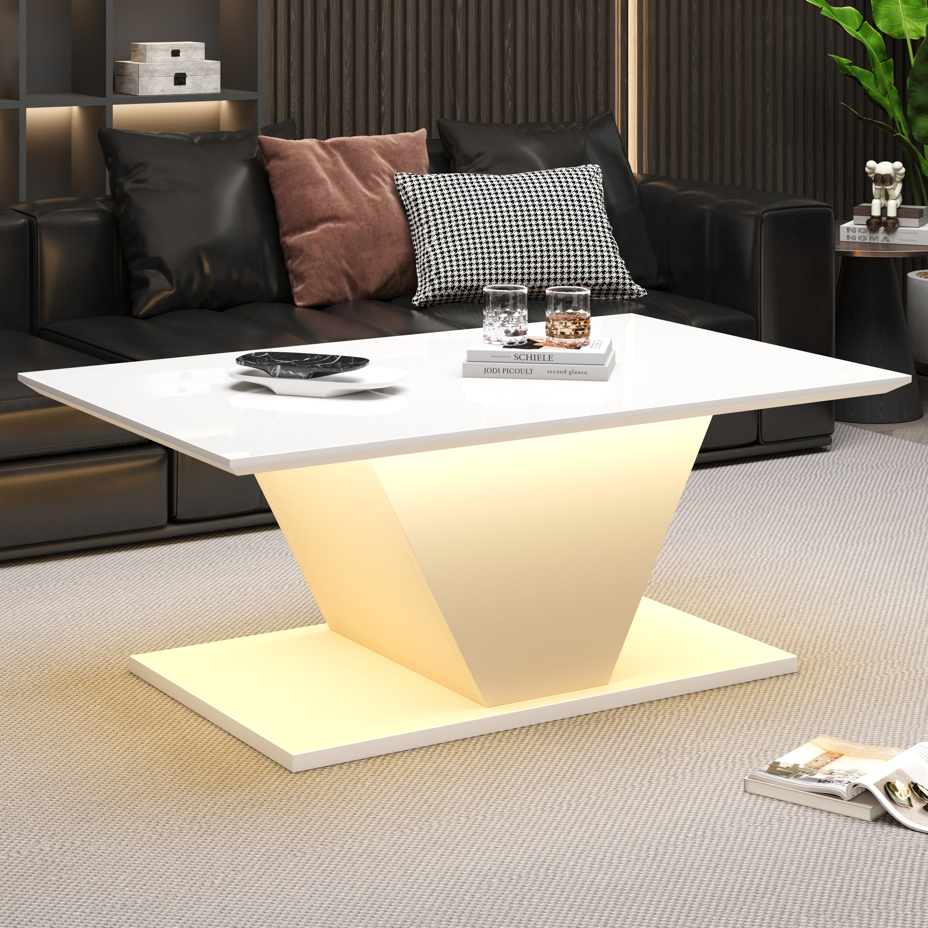Logidon V-vorm salontafel wit hoogglans LED verlichting 100x50x46 cm
