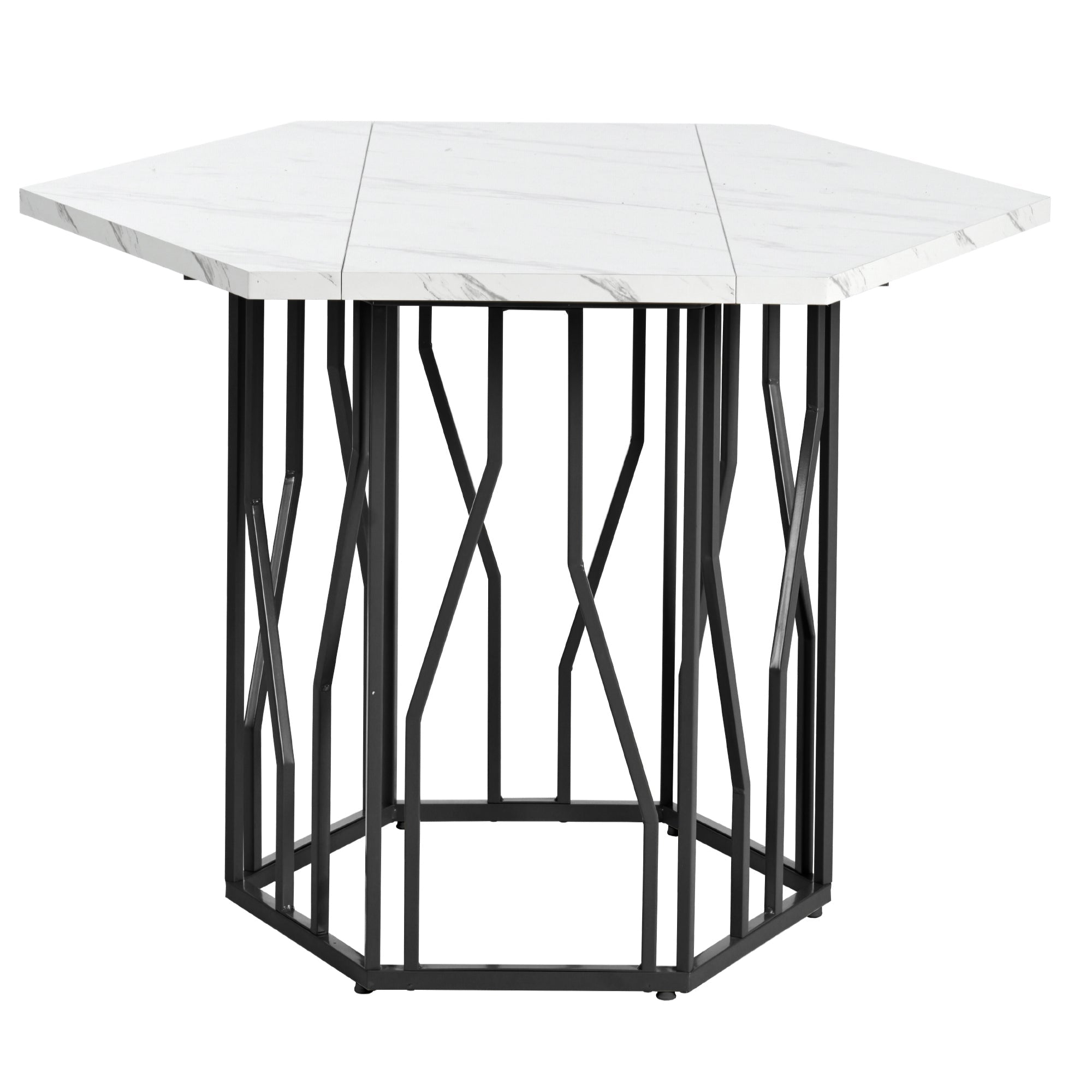 Logidon moderne zeshoekige marmeren tafel, 115,5 x 100 cm, zwart frame