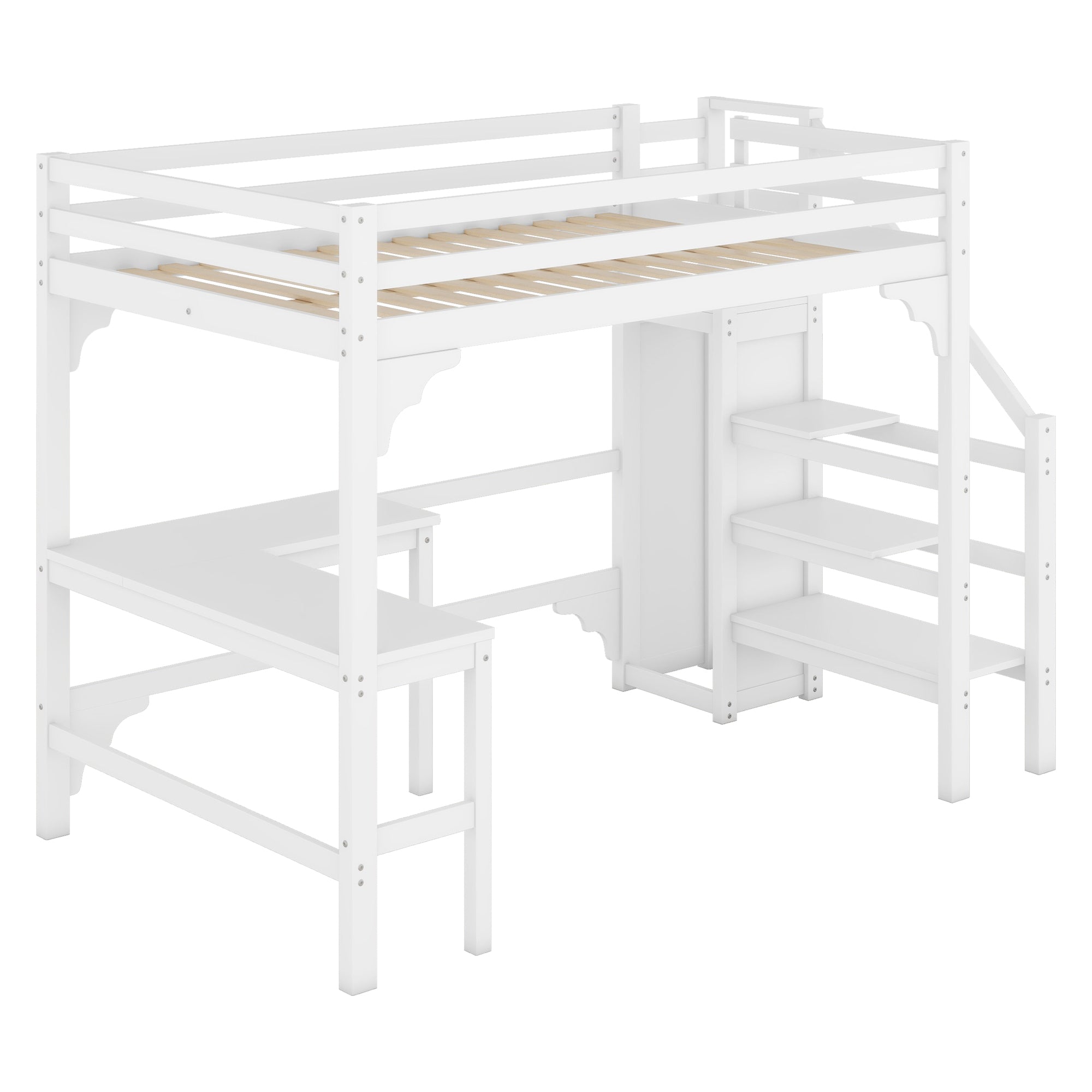 Logidon hoogslaper 140x200 cm wit met L-vormig bureau en opbergruimte