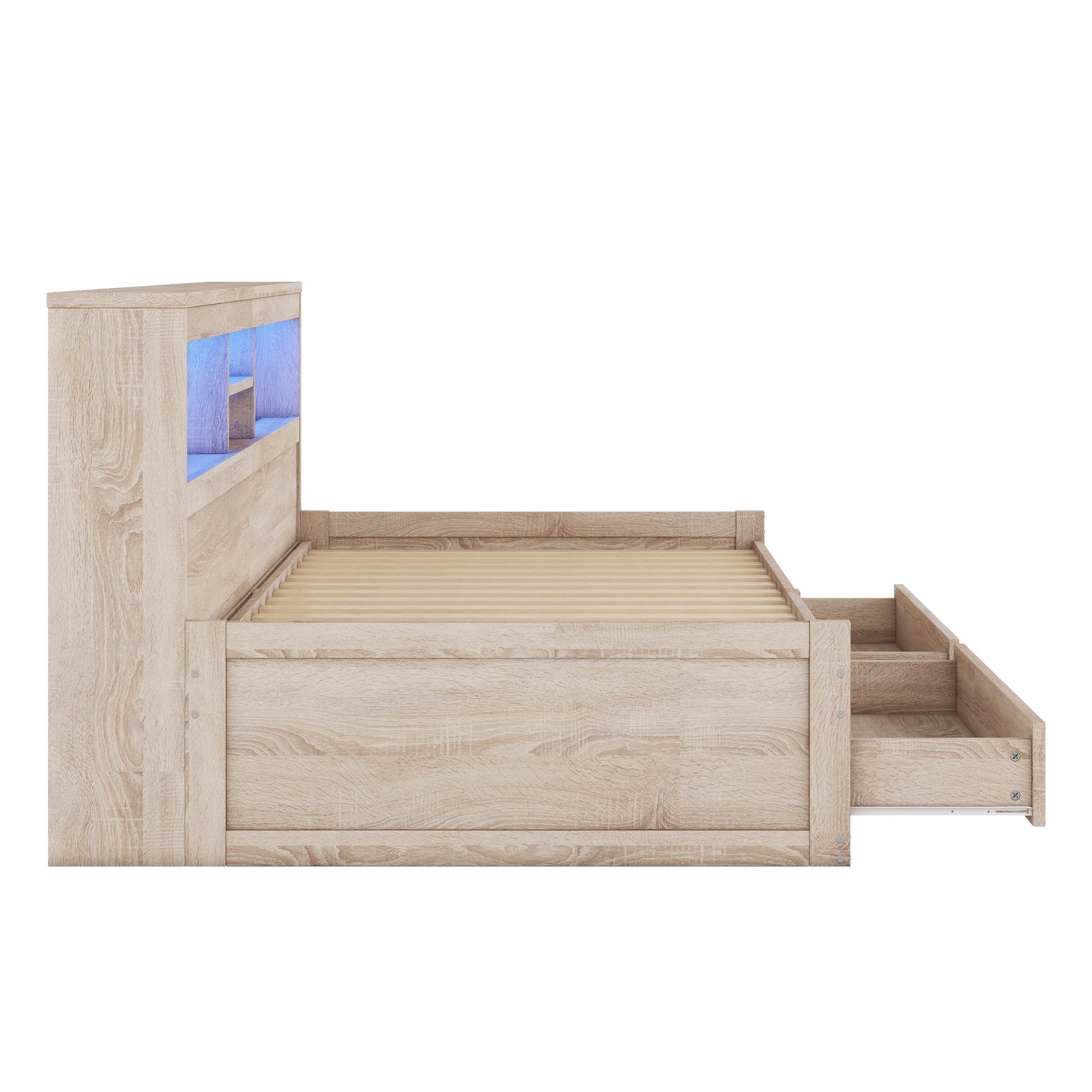 Logidon Daybed 90x200cm slaapbank met sfeerverlichting USB naturel