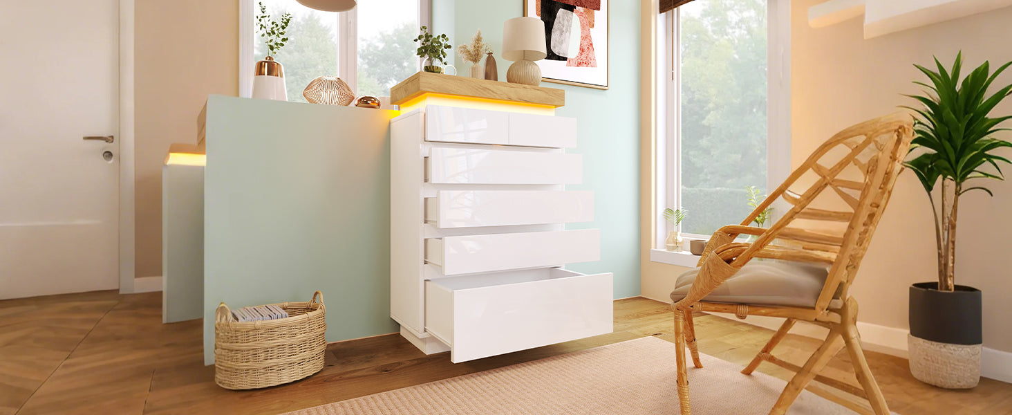 Logidon sideboard 6 drawers white 115x73x39 cm LED app control