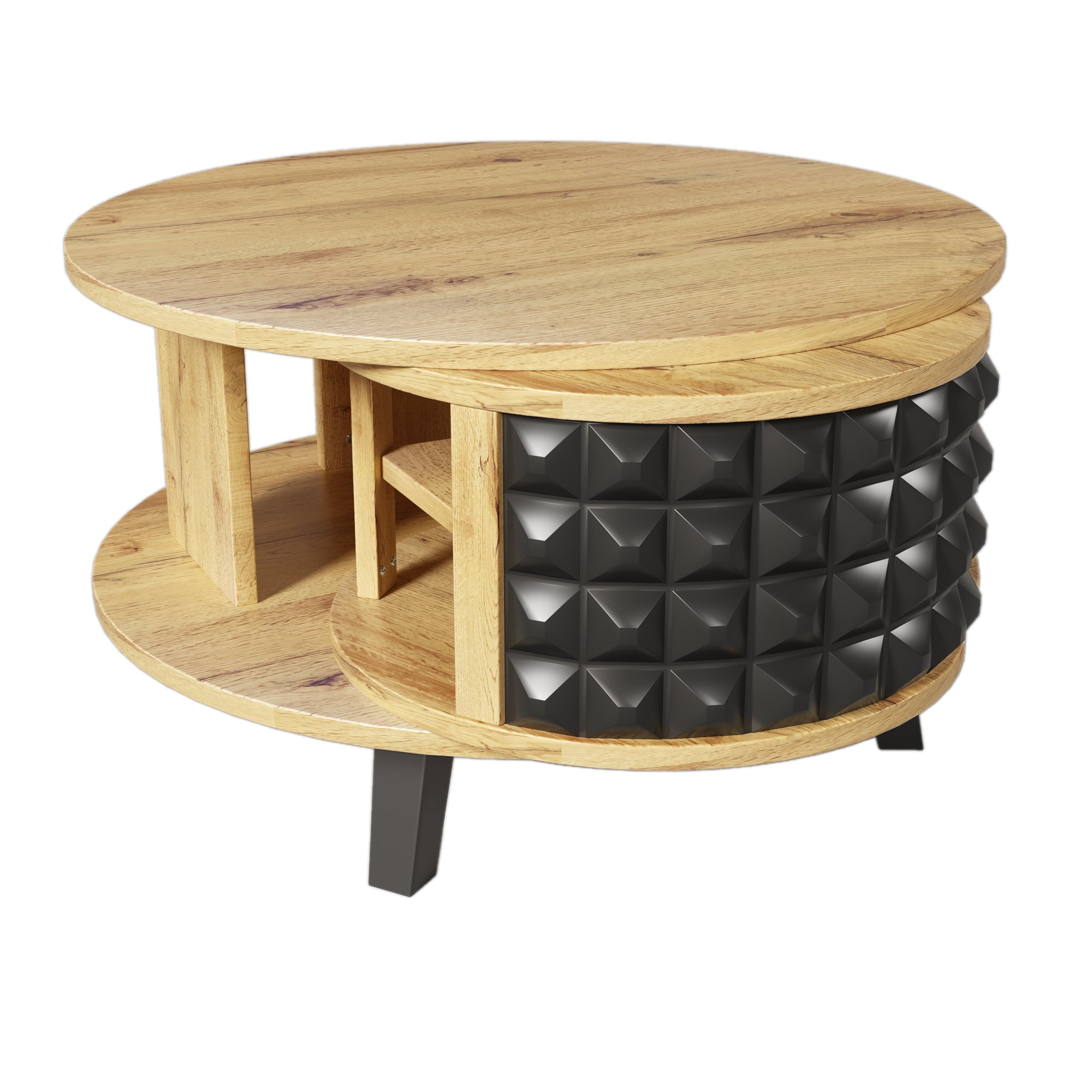Logidon turntable with hidden shelf natural wood look 85x80x45 cm
