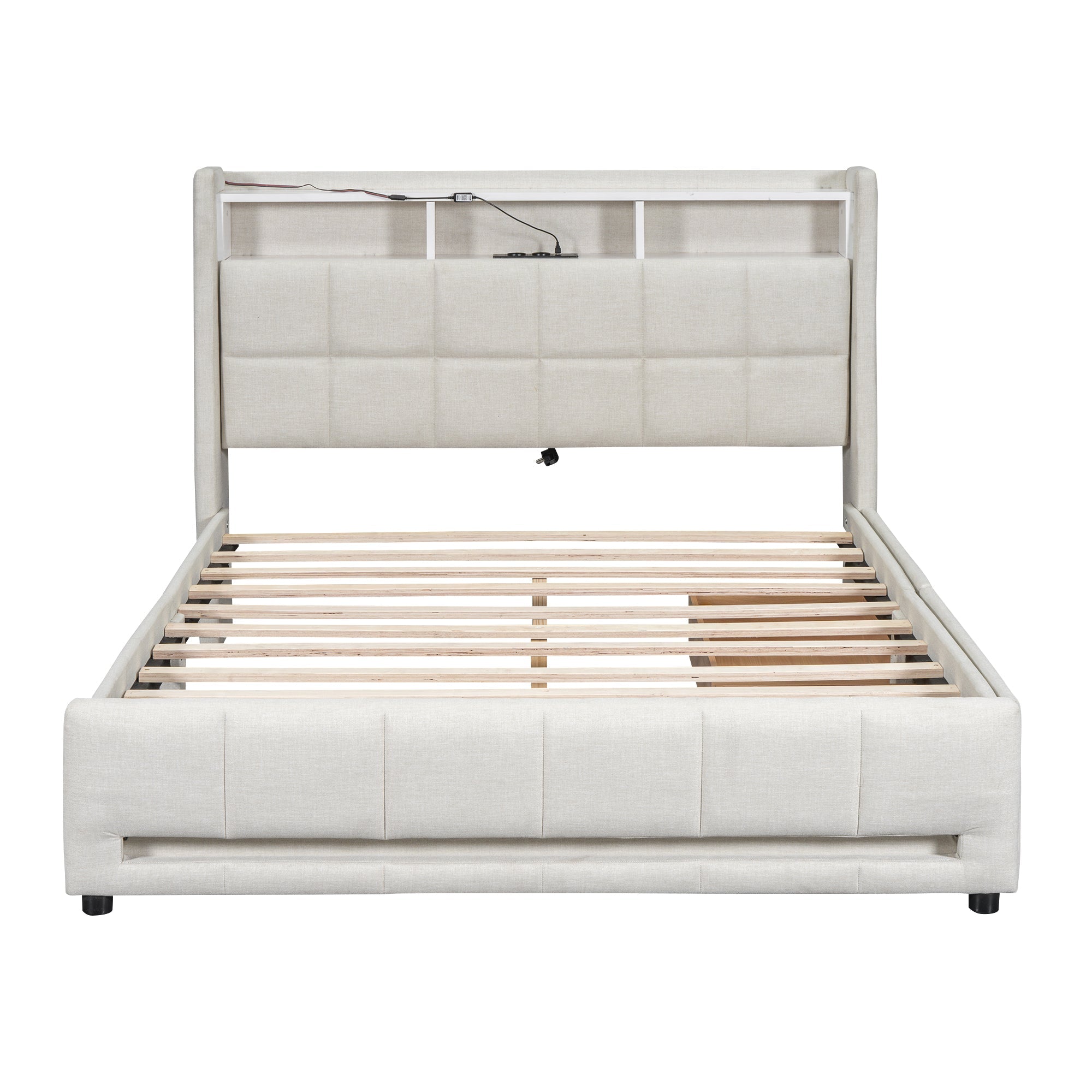 Logidon gestoffeerd bed 140x200 beige met LED-licht en app afstandsbediening