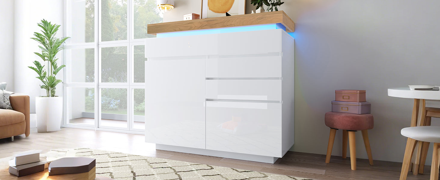 Logidon high gloss chest of drawers white LED lighting app control 2 doors