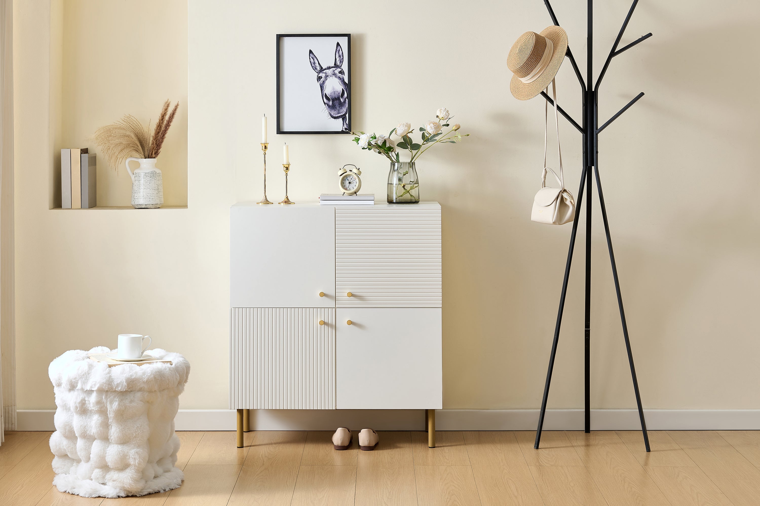 Logidon Wit MDF dressoir 80x36x90 cm zinken handvat stalen poten