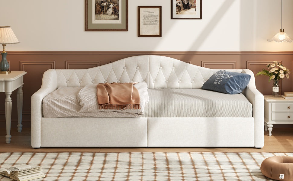 Logidon gestoffeerd dagbed 90x200 beige met opbergruimte met LED-verlichting
