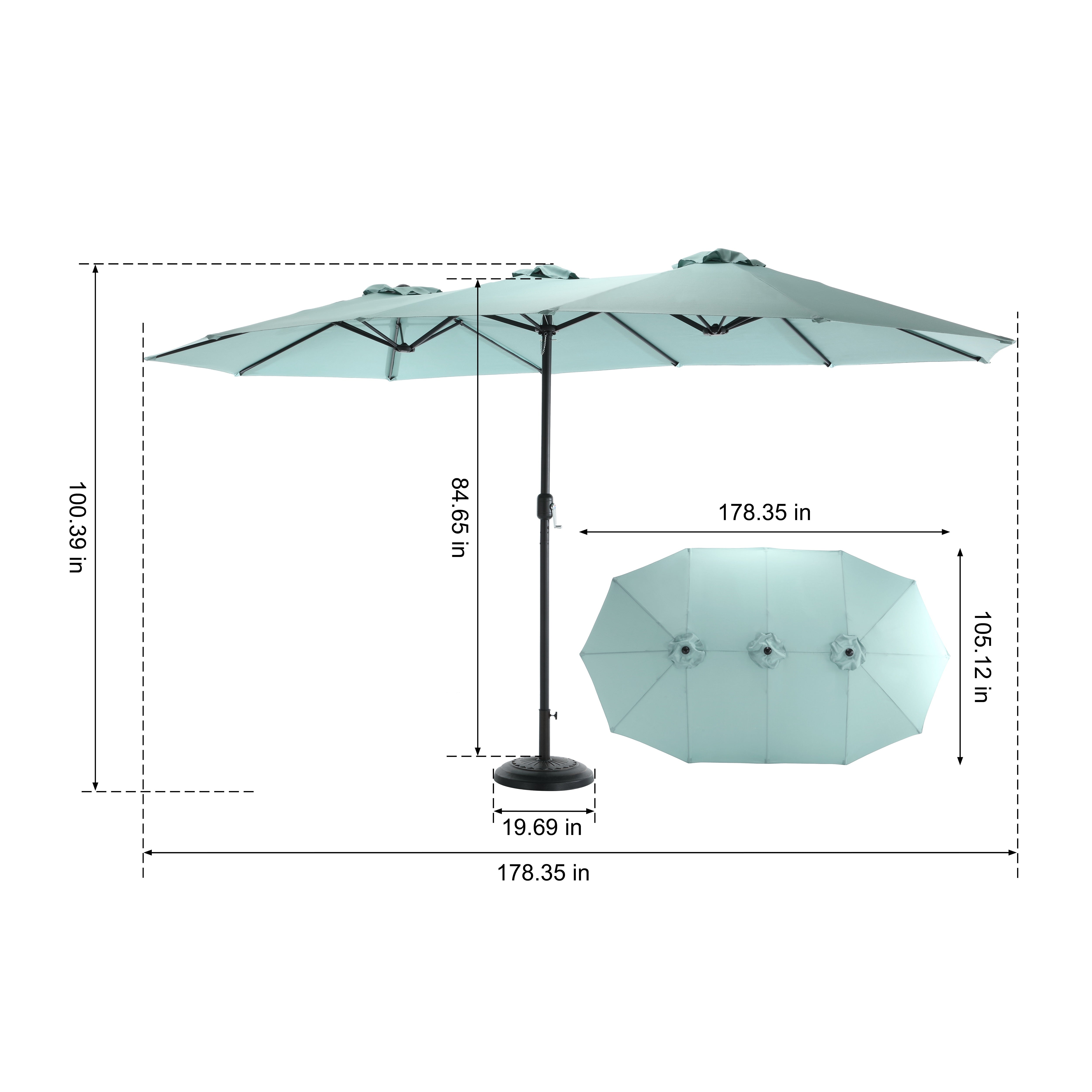 Logidon 4,5 m dubbelzijdige rechthoekige parasol met slinger lichtgroen