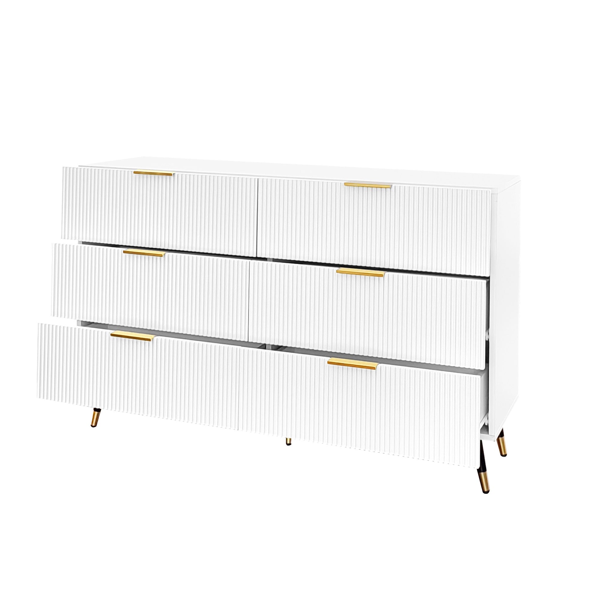 Logidon Elegant dressoir wit 120x40x77 cm 6 lades gouden accenten