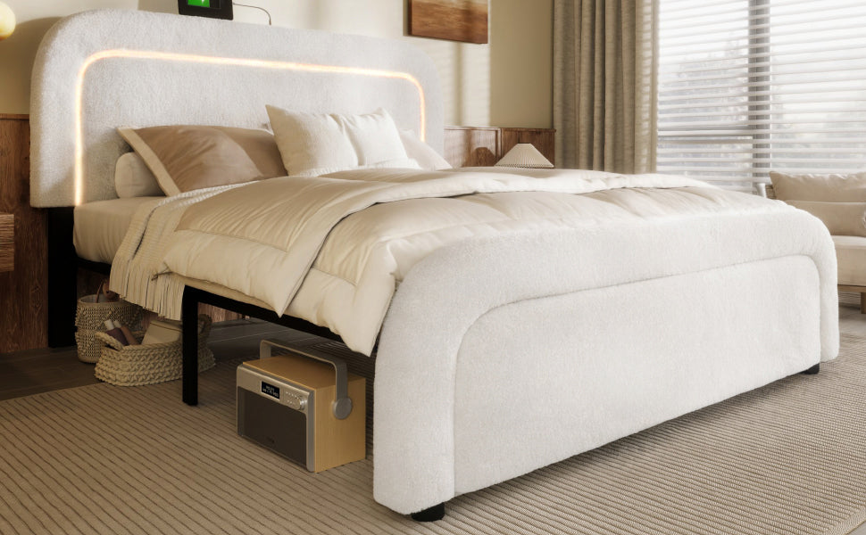 Logidon bed frame 160x200 cm with USB Type C charging function and LED white