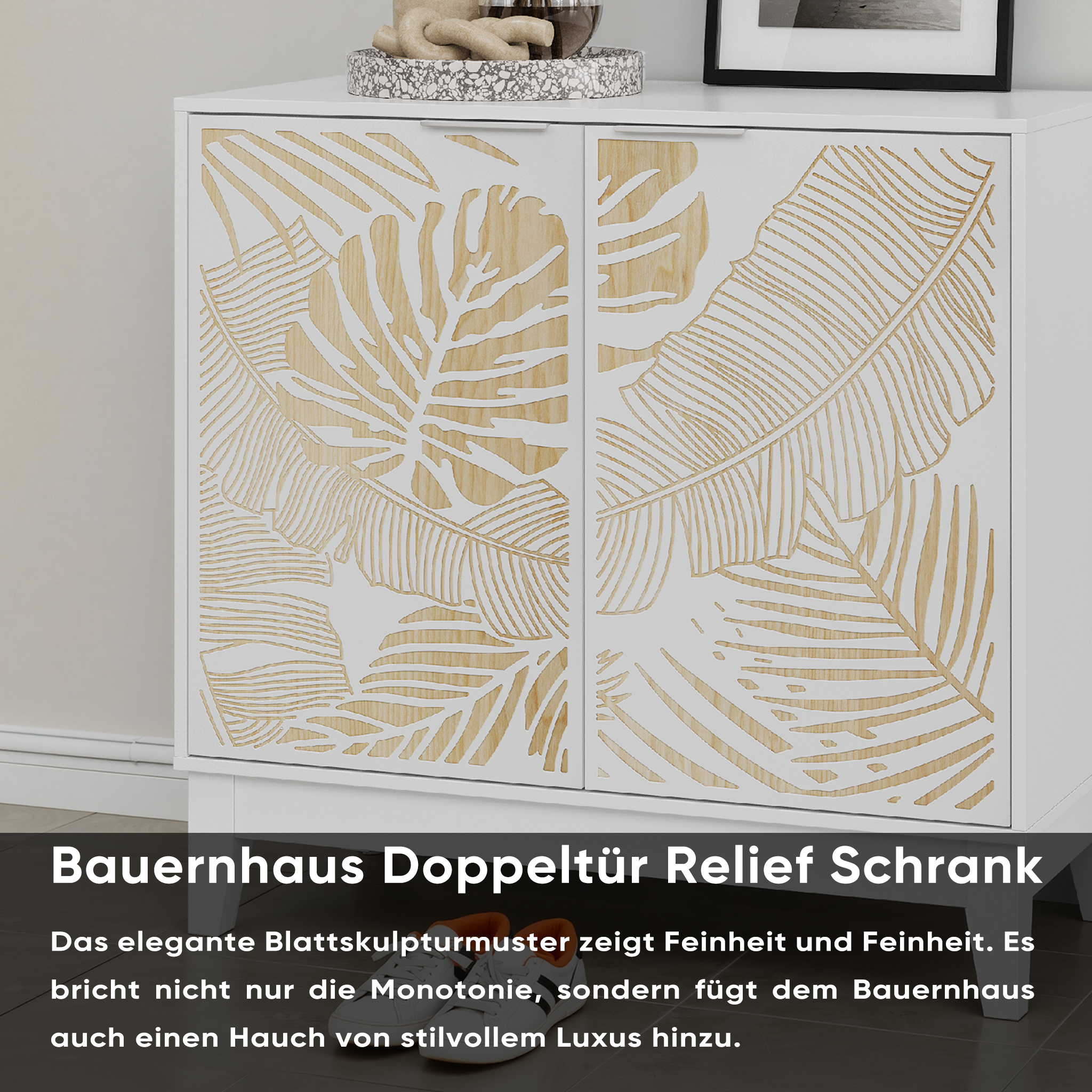 Logidon 80 cm vintage buffetkast wit met houtsnijwerk 2 deuren