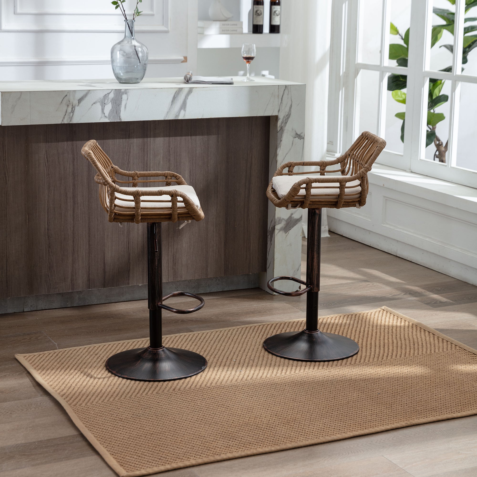 Logidon Moderne Barkruk Set van 2 Verstelbare Beige Voetensteun
