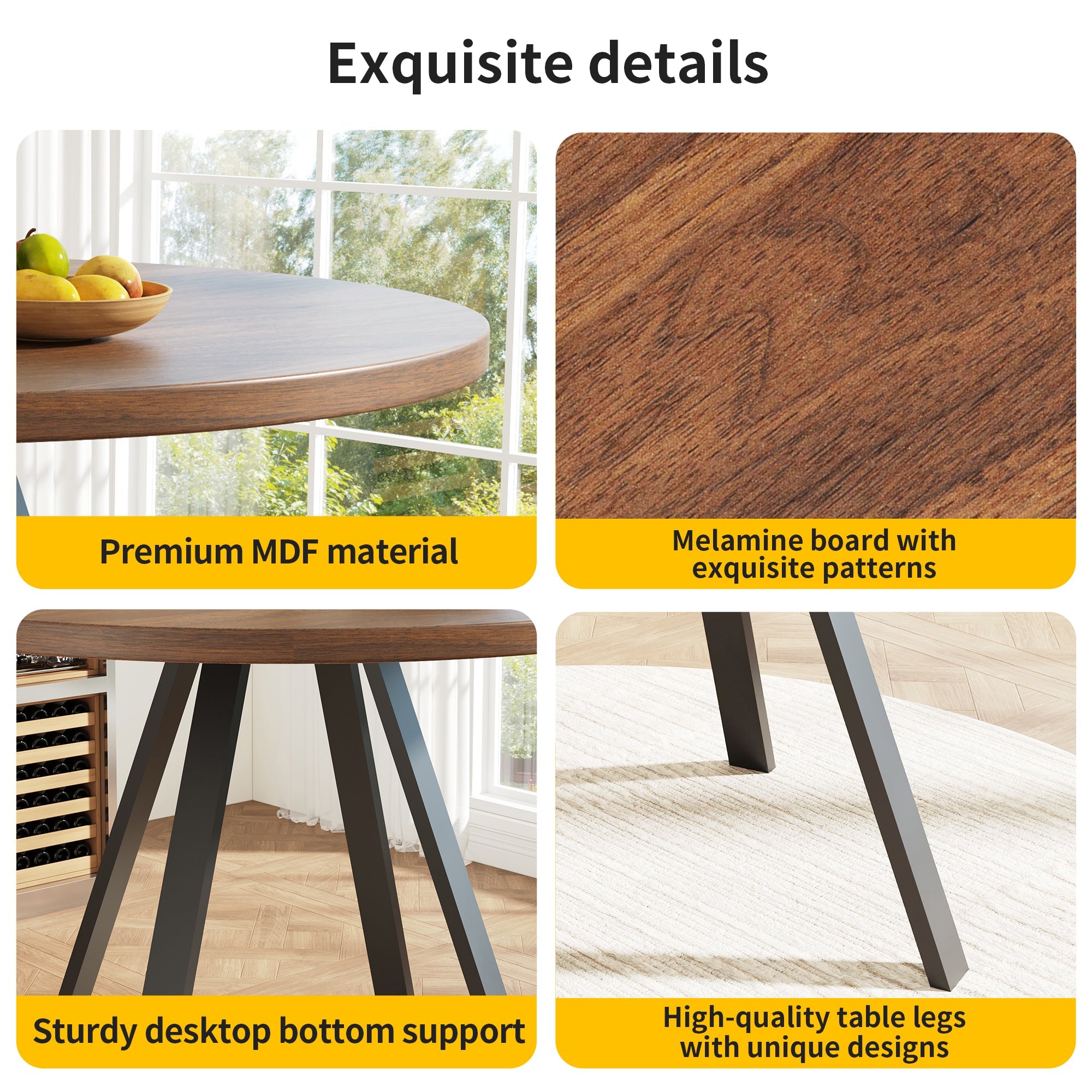 Logidon Ronde Eettafel Diameter 80 cm Walnoot Zwarte Poten