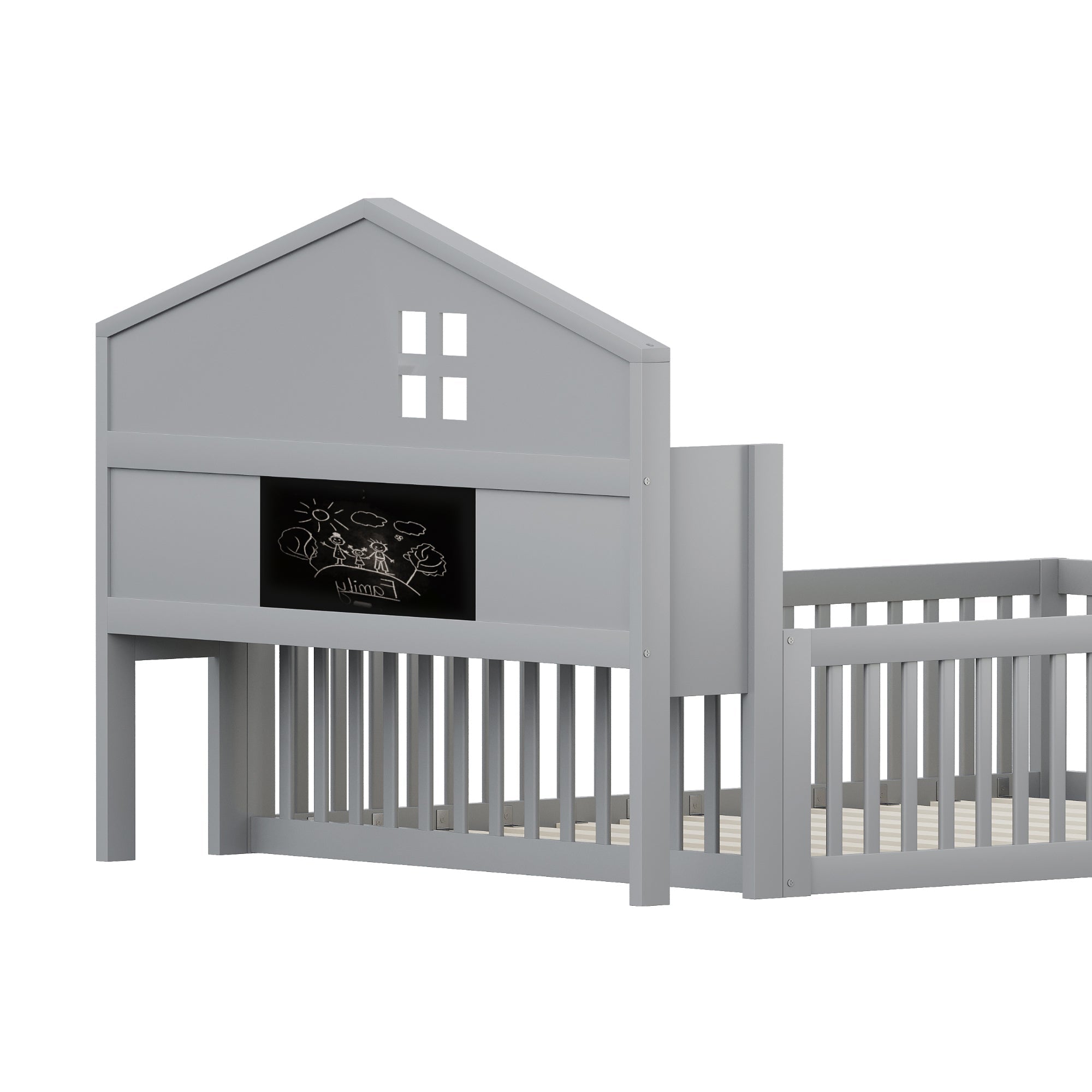 Logidon kinderbed 140x200 huisvorm massief hout grijs met opbergruimte