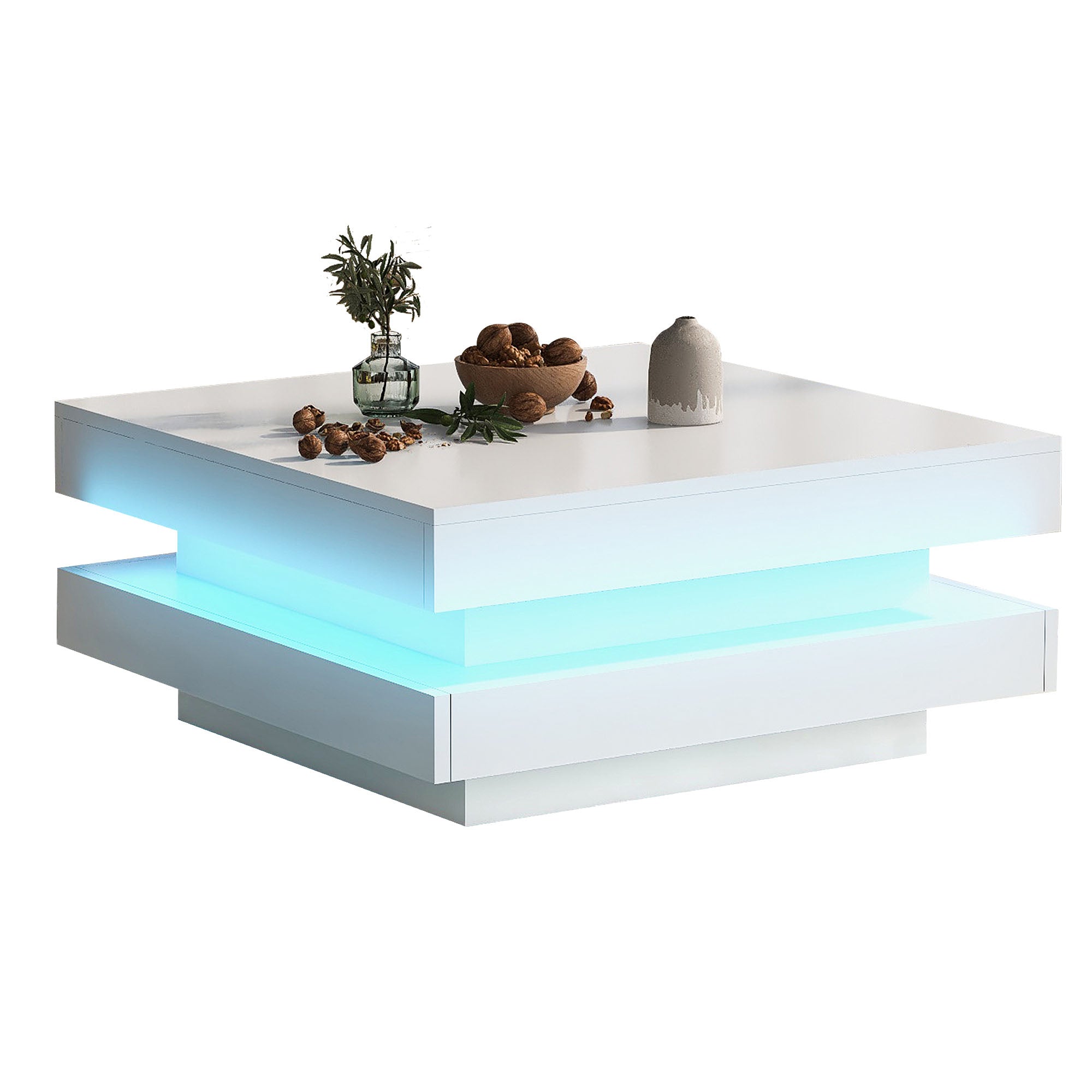 Logidon witte hoogglans salontafel 70x70x36 cm met draaiplaat en 16-kleuren LED