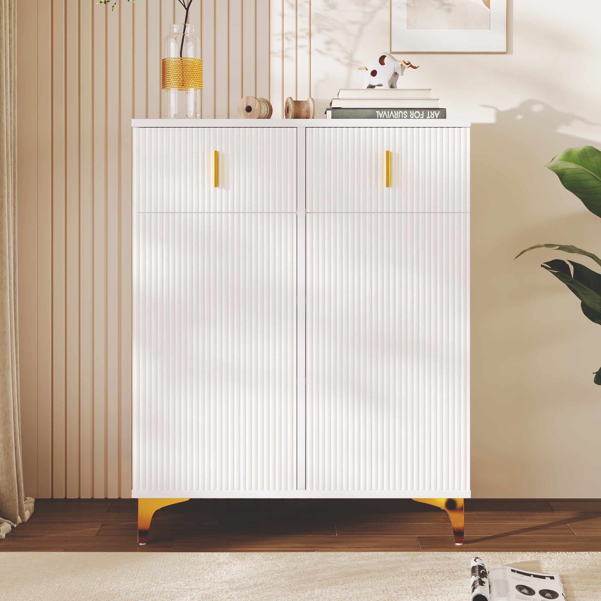 Logidon Sideboard White With Structured Panel And Adjustable Shelves