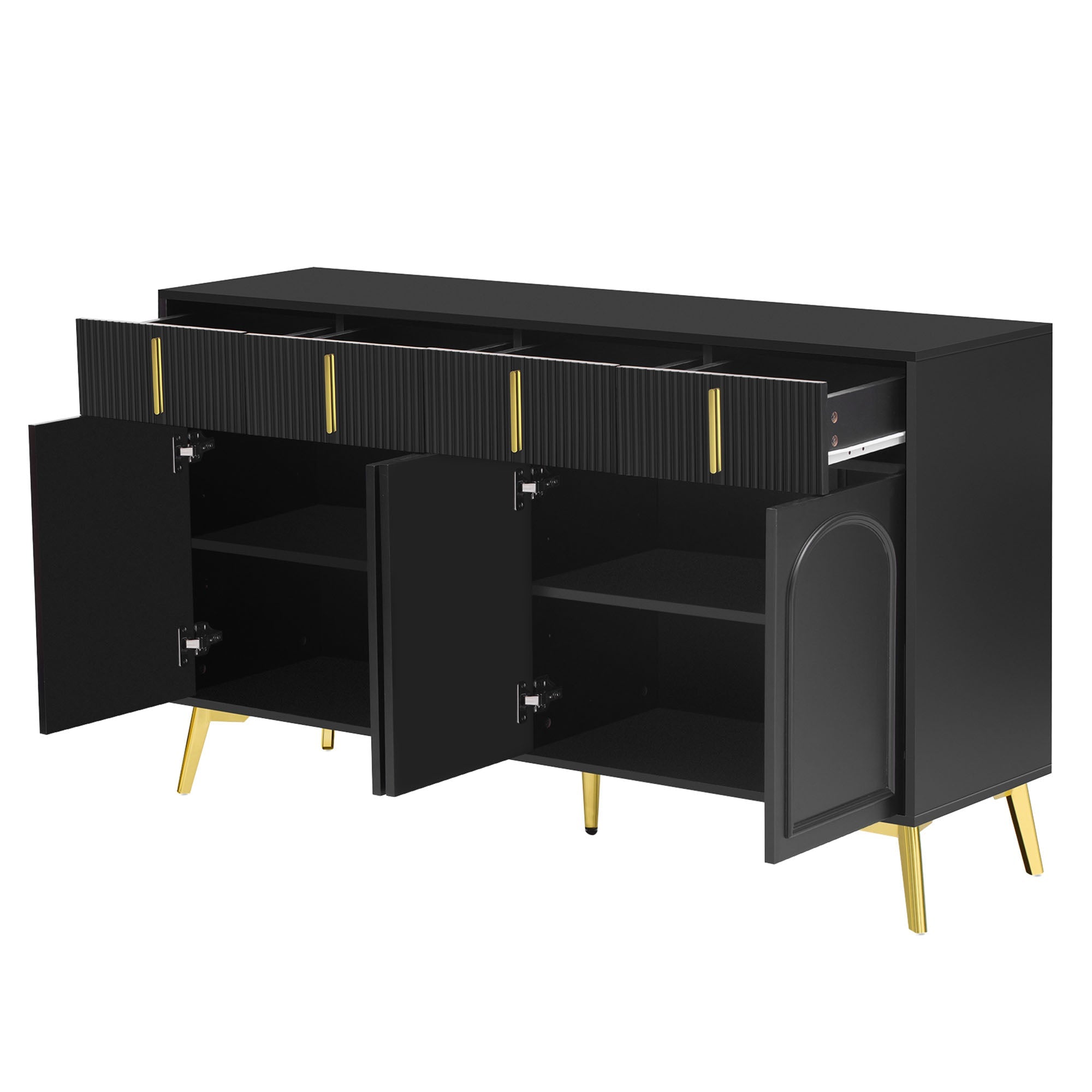 Logidon Dressoir Zwart met Gouden Handgrepen en Poten 140x37,8x82