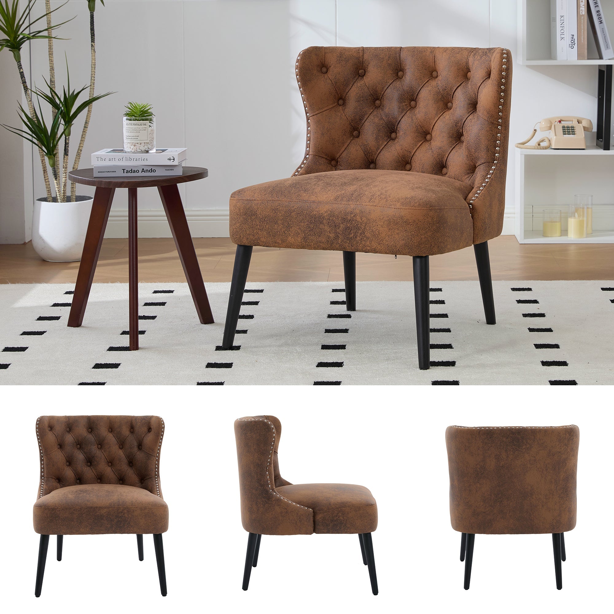Logidon Tech stoffen fauteuil zonder armknop en klinknagels koffiebruin