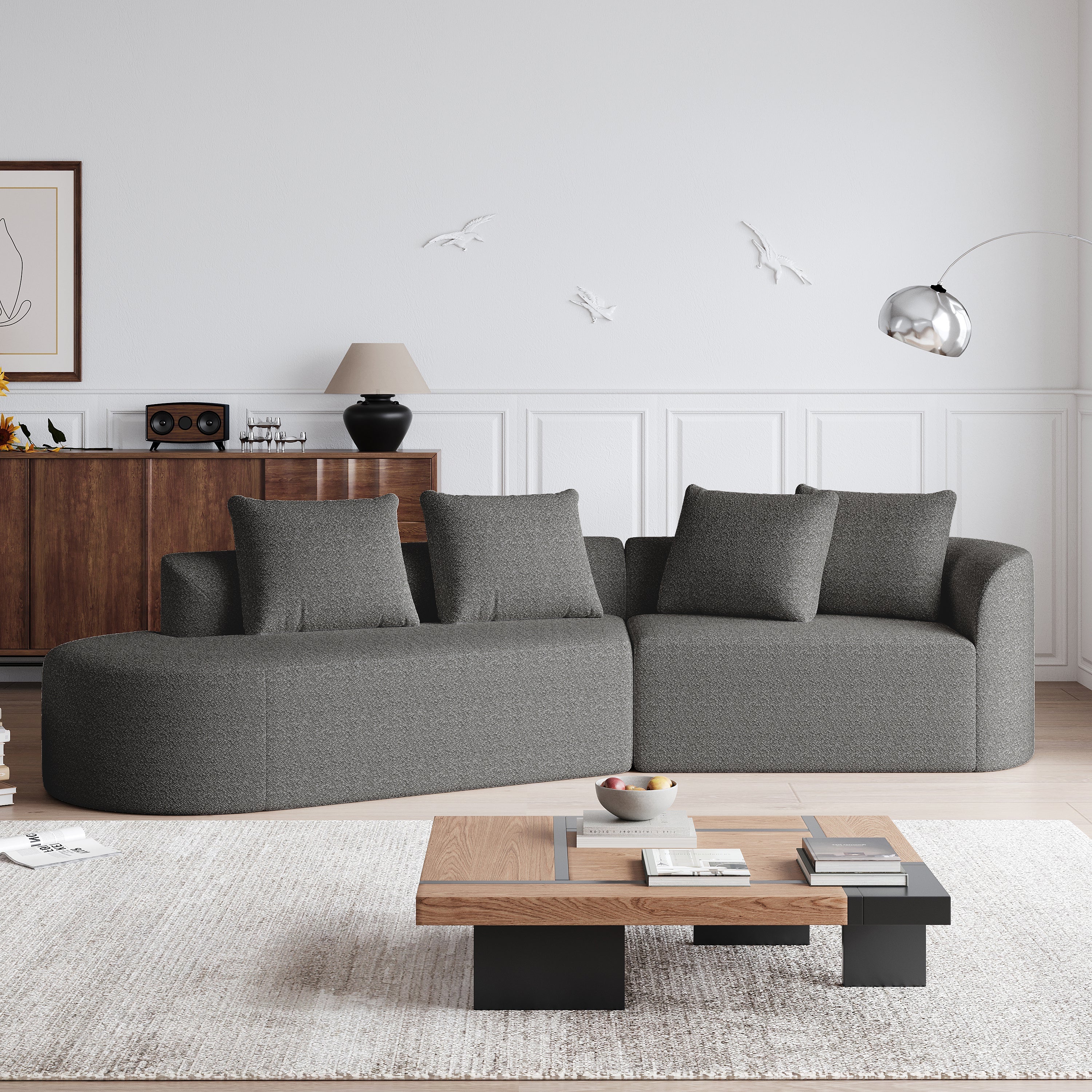 Logidon Chenille Hoekbank Grijs Fluweel XXL Modern 4-zits design