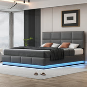 Logidon gestoffeerd bed 180x200 grijs met LED lichtstrip opbergruimte