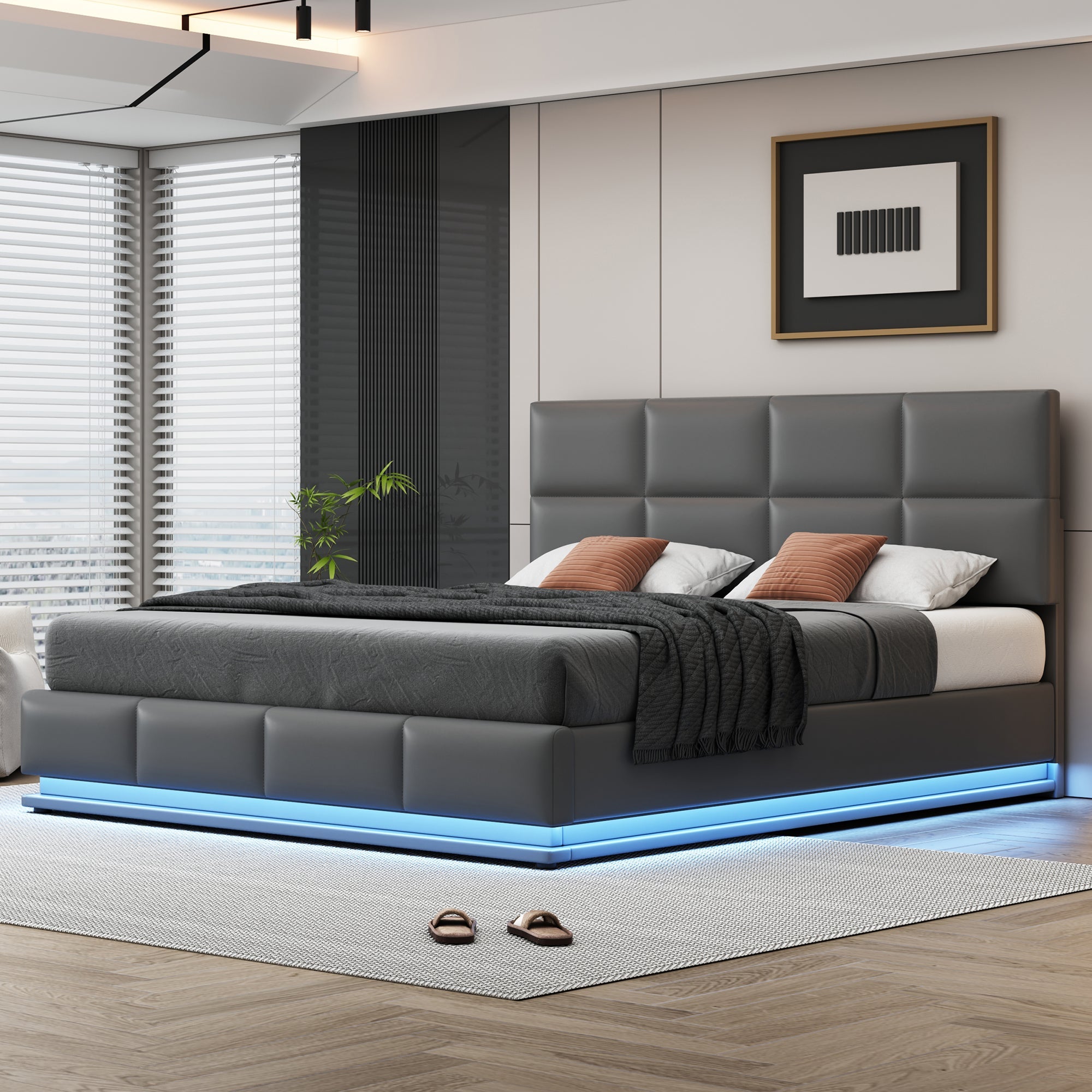 Logidon gestoffeerd bed 180x200 grijs met LED lichtstrip opbergruimte