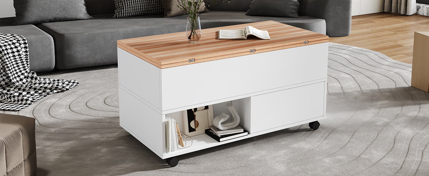 Logidon salontafel Lift Top 100x50 wit houtlook met 4 lades