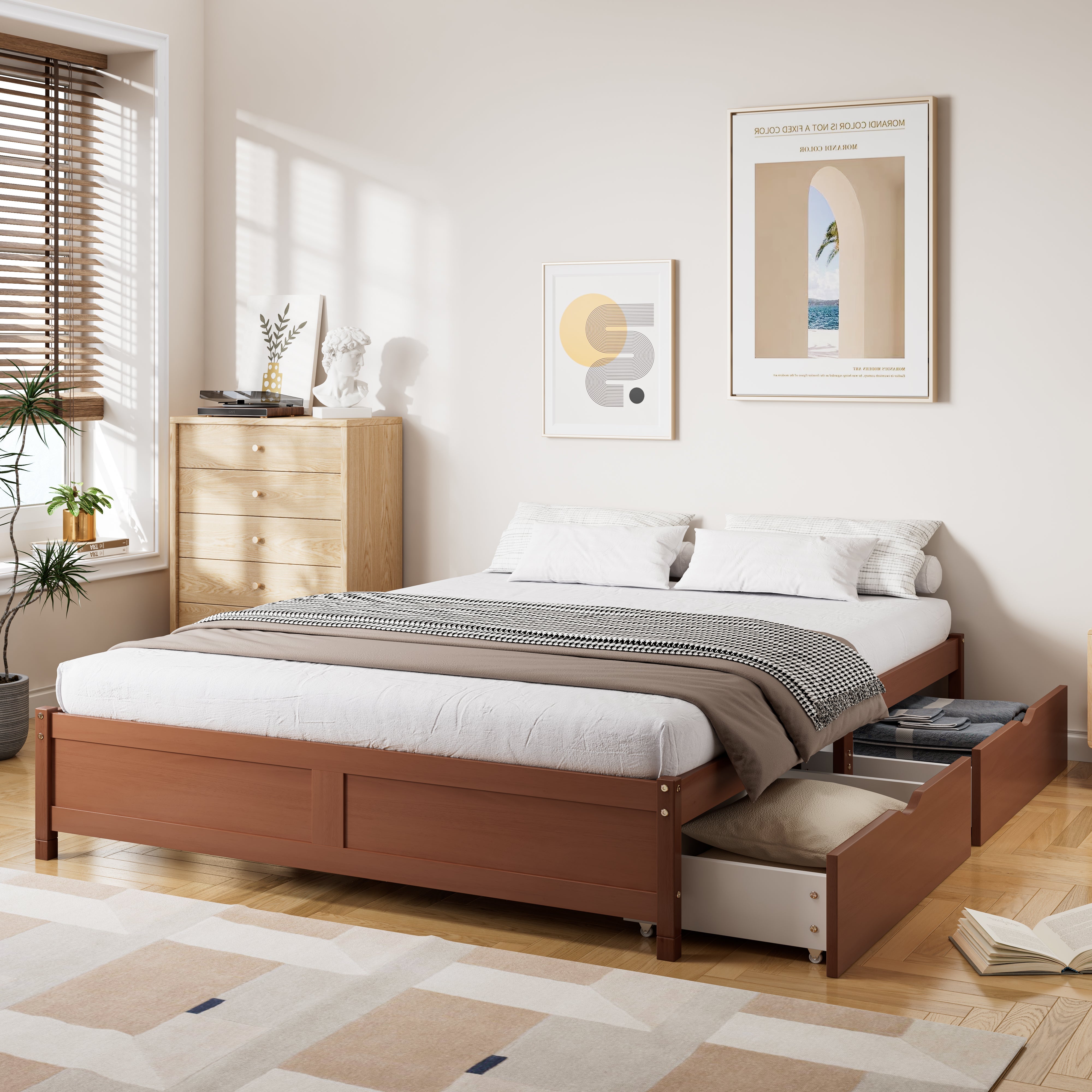 Logidon Kinderbed Vintage Hout Roodbruin 140x200 cm met twee lades