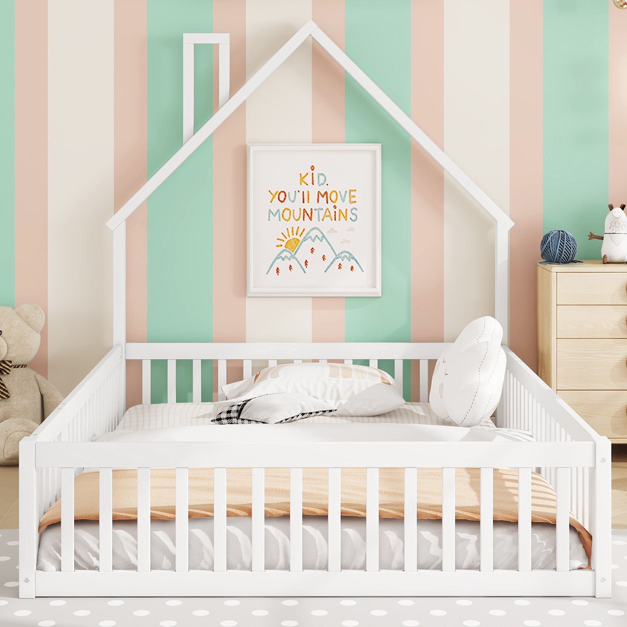 Logidon kinderbed 140x200 schouwvorm wit grenenhout met lattenbodem
