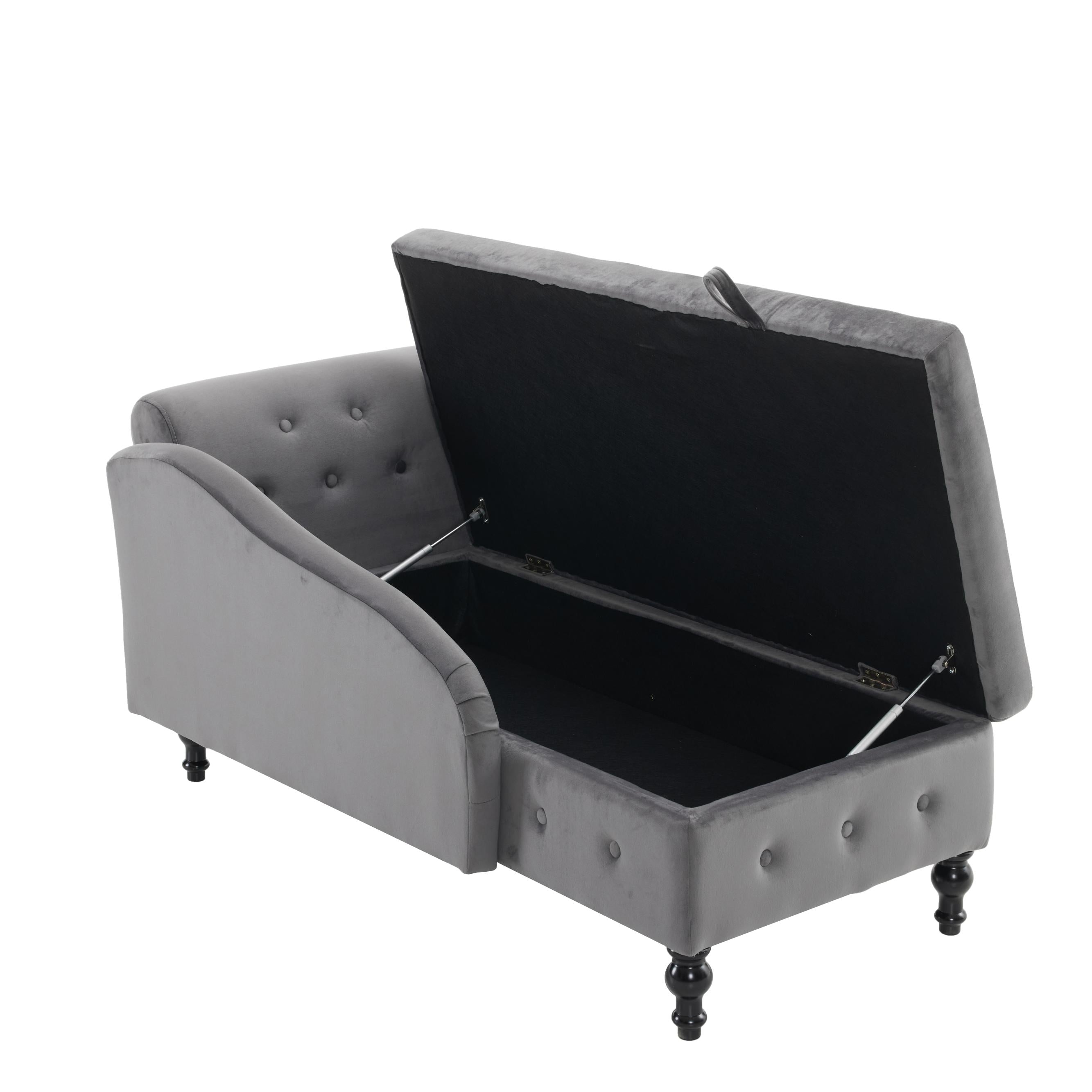 Logidon chaise longue bank grijs fluweel met opbergspijkerkop