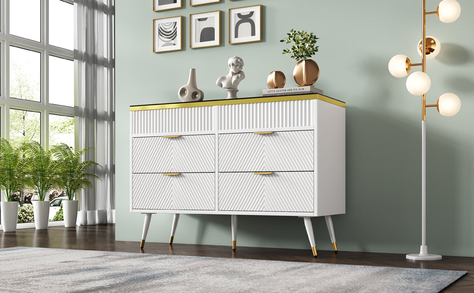 Logidon ladekast amber glazen dressoir 6 lades 120x40x76 wit