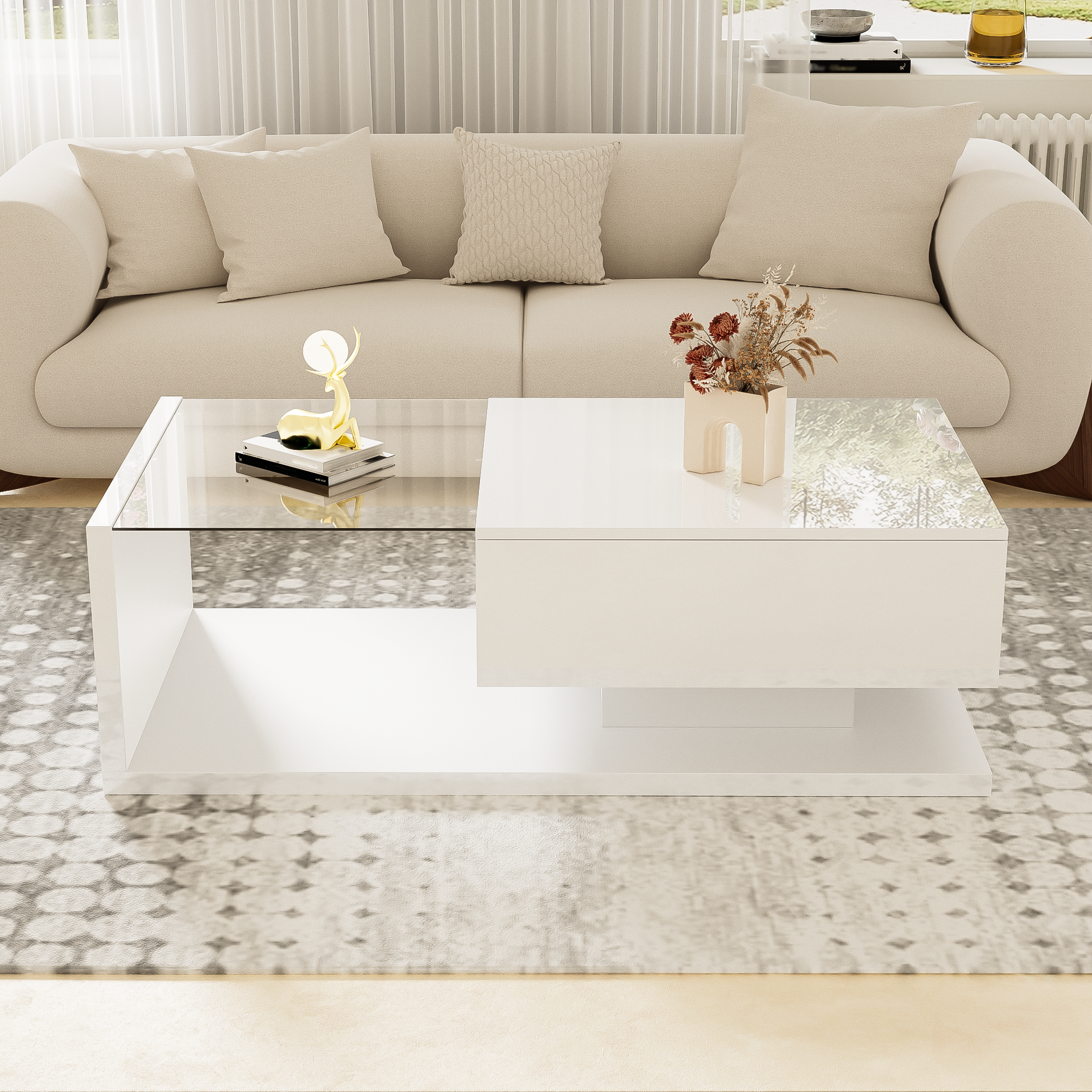 Logidon salontafel hoogglans wit glas LED 105 x 55 cm