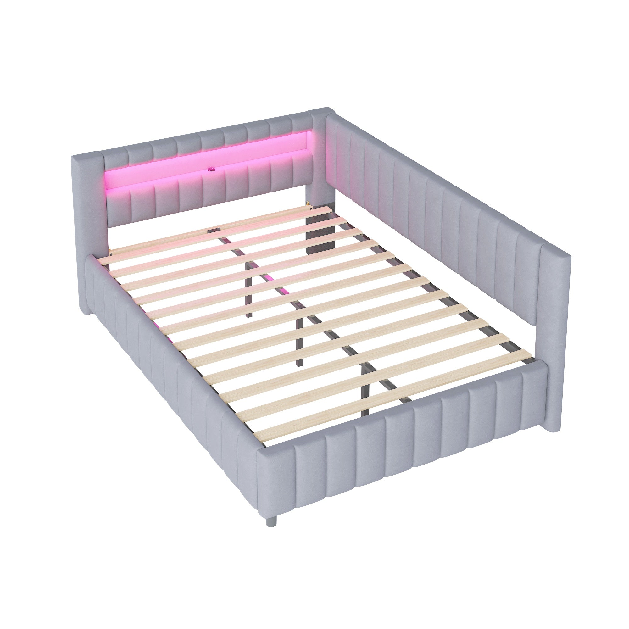 Logidon sofa bed 140x200 gray with LED light and USB charging port