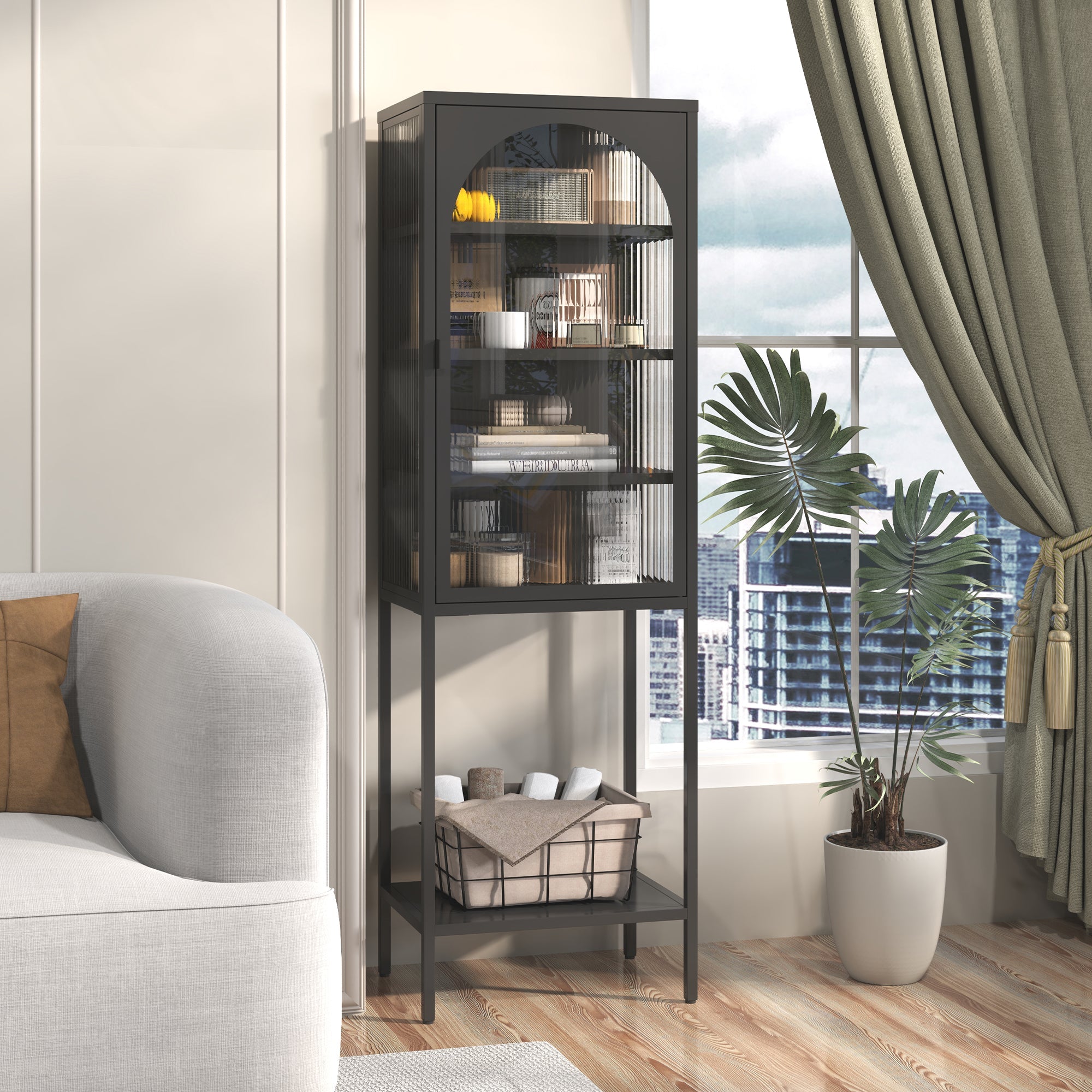 Logidon metalen vitrinedeur zwart 160x50x35 cm