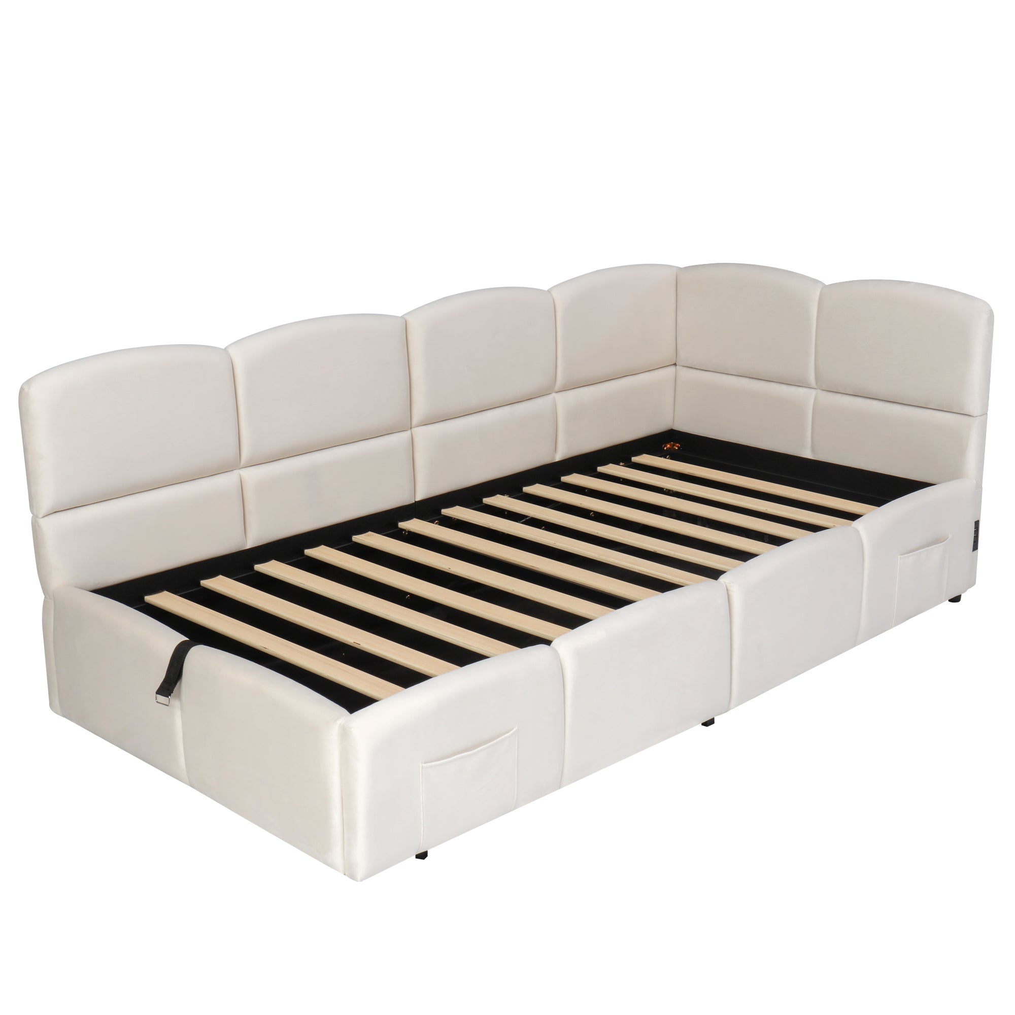 Logidon gestoffeerd bed 90x200 beige fluweel met opbergruimte