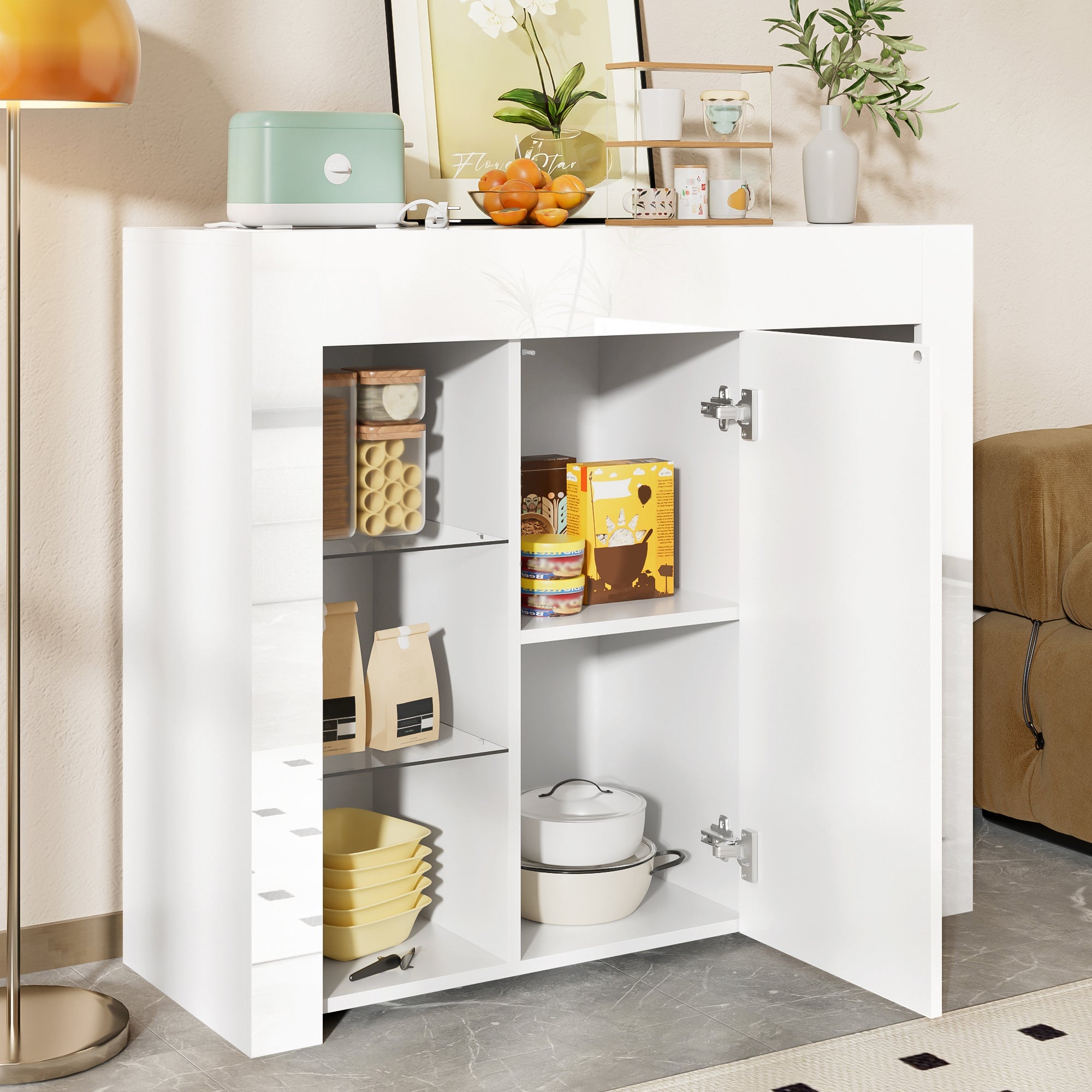 Logidon Modern Wit Buffet Hoogglans Glazen Frontplanken 95x35x83 cm