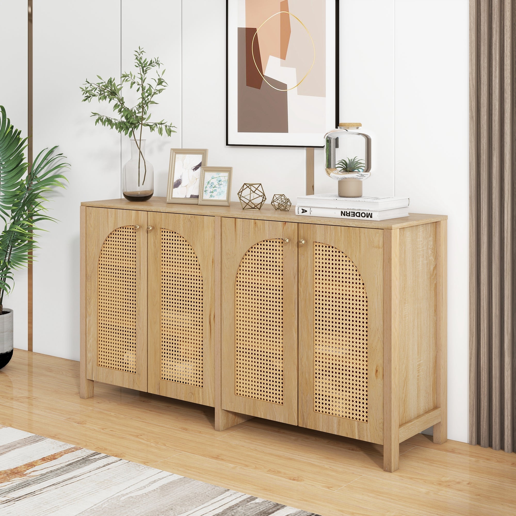 Logidon Dressoir 145x40x80 cm met vier rotan deuren natuurlijk hout