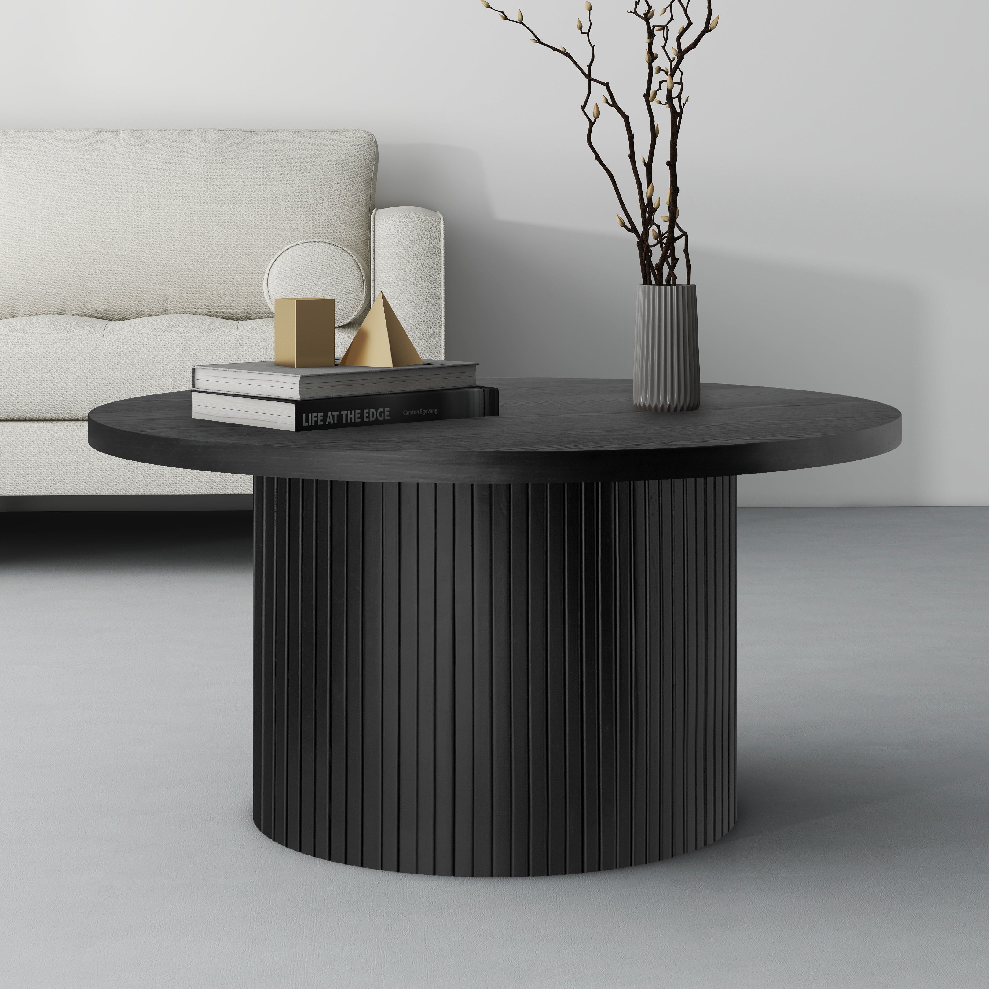 Logidon Ronde massief houten salontafel Zwart 90x90 cm Eiken MDF