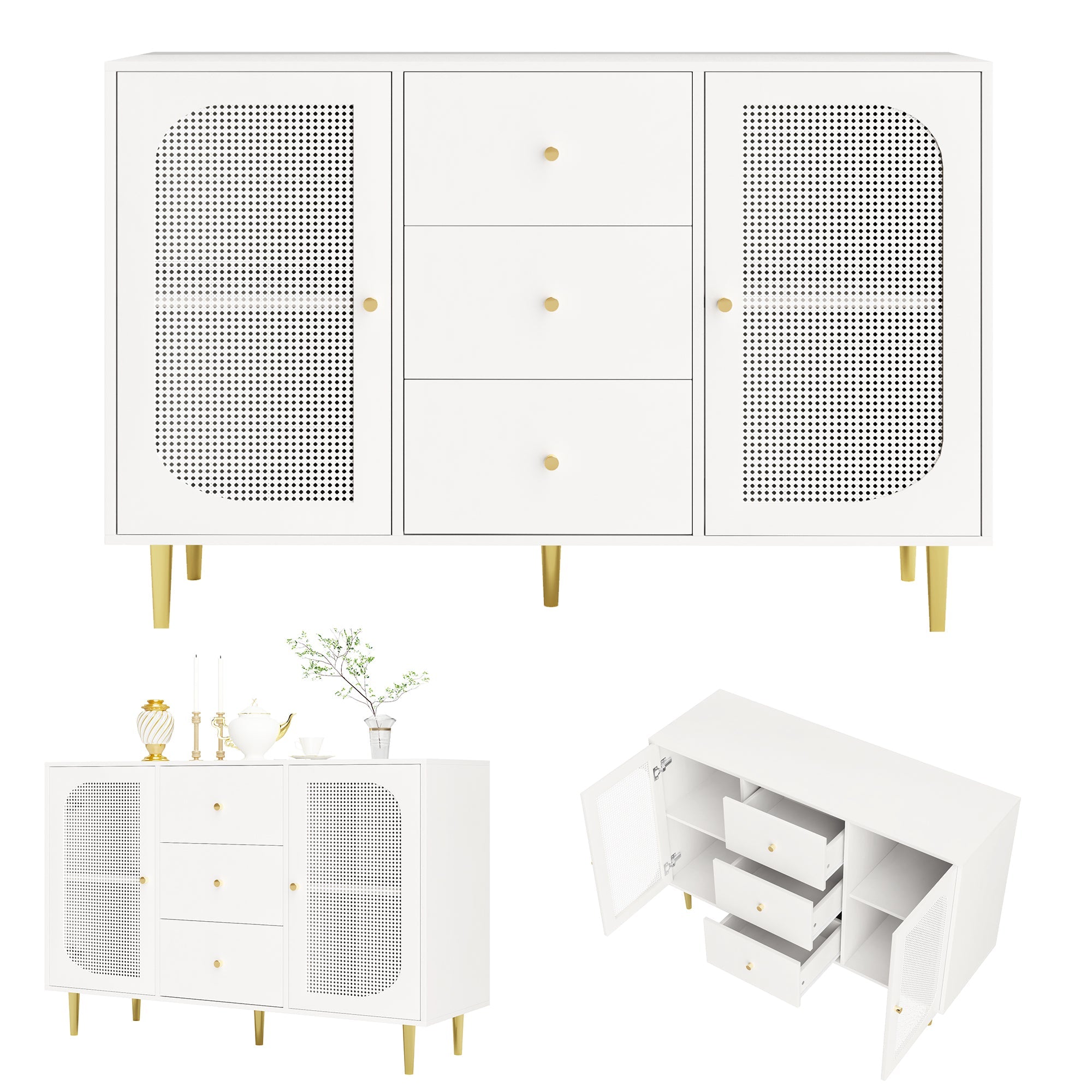 Logidon dressoir met rotan deuren wit 120 x 40 x 90 cm