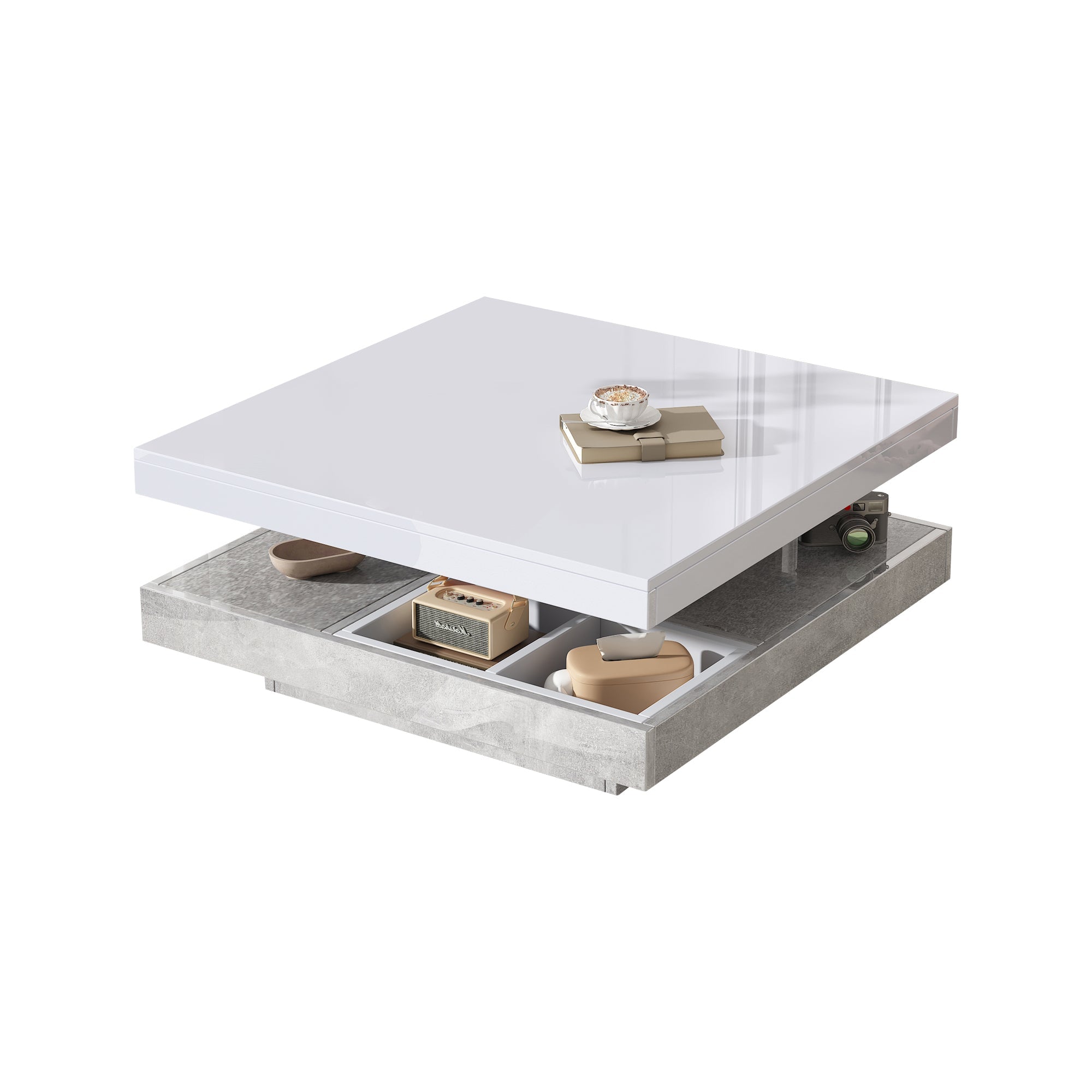 Logidon 360 graden draaibare salontafel 70x70x36 cm wit hoogglans