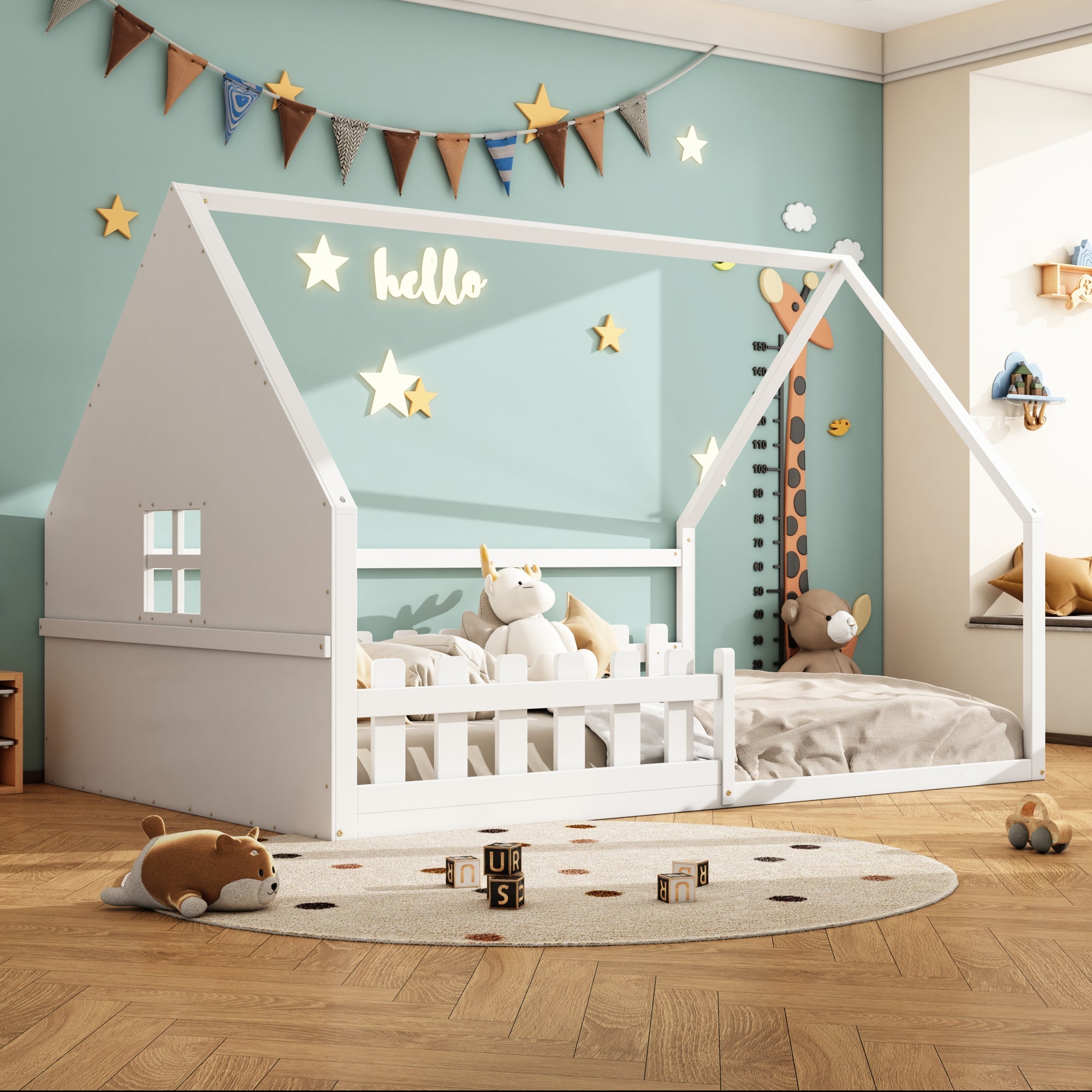 Logidon vlakbed 140x200 cm kinderbed wit grenenhouten huisbar