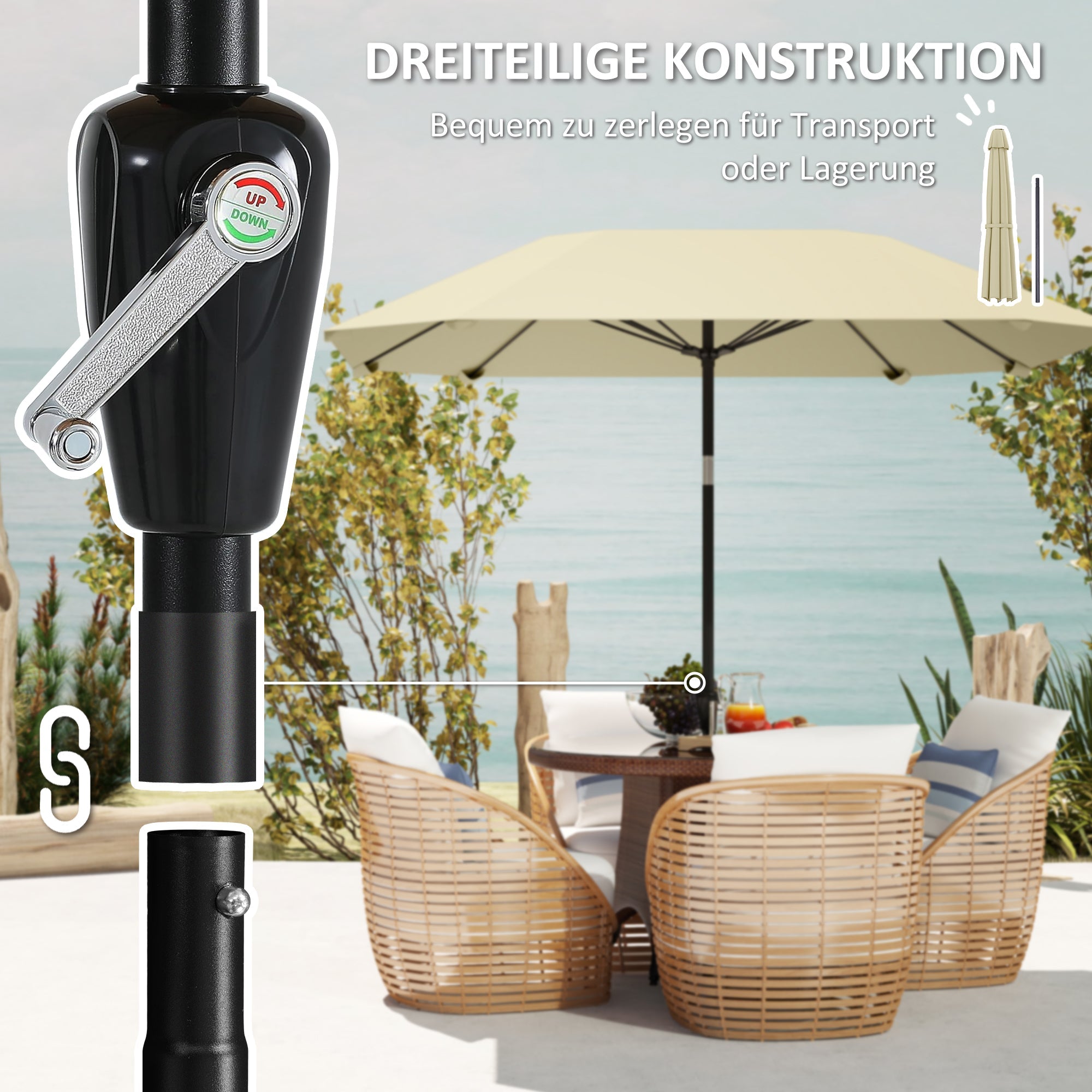 Logidon parasol 233 cm beige achthoekig met klapfunctie