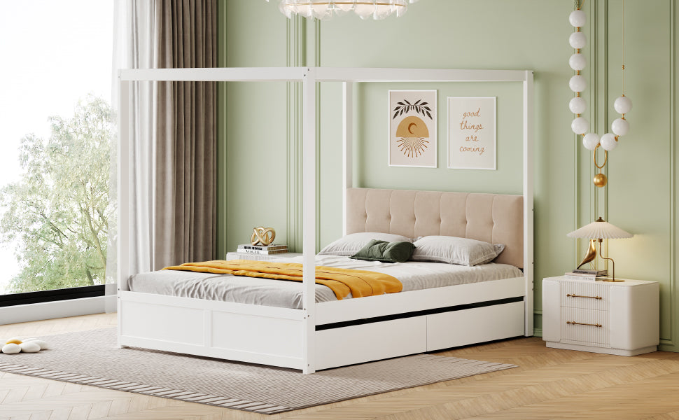Logidon hemelbed 140x200 cm wit hout met grote opbergruimte